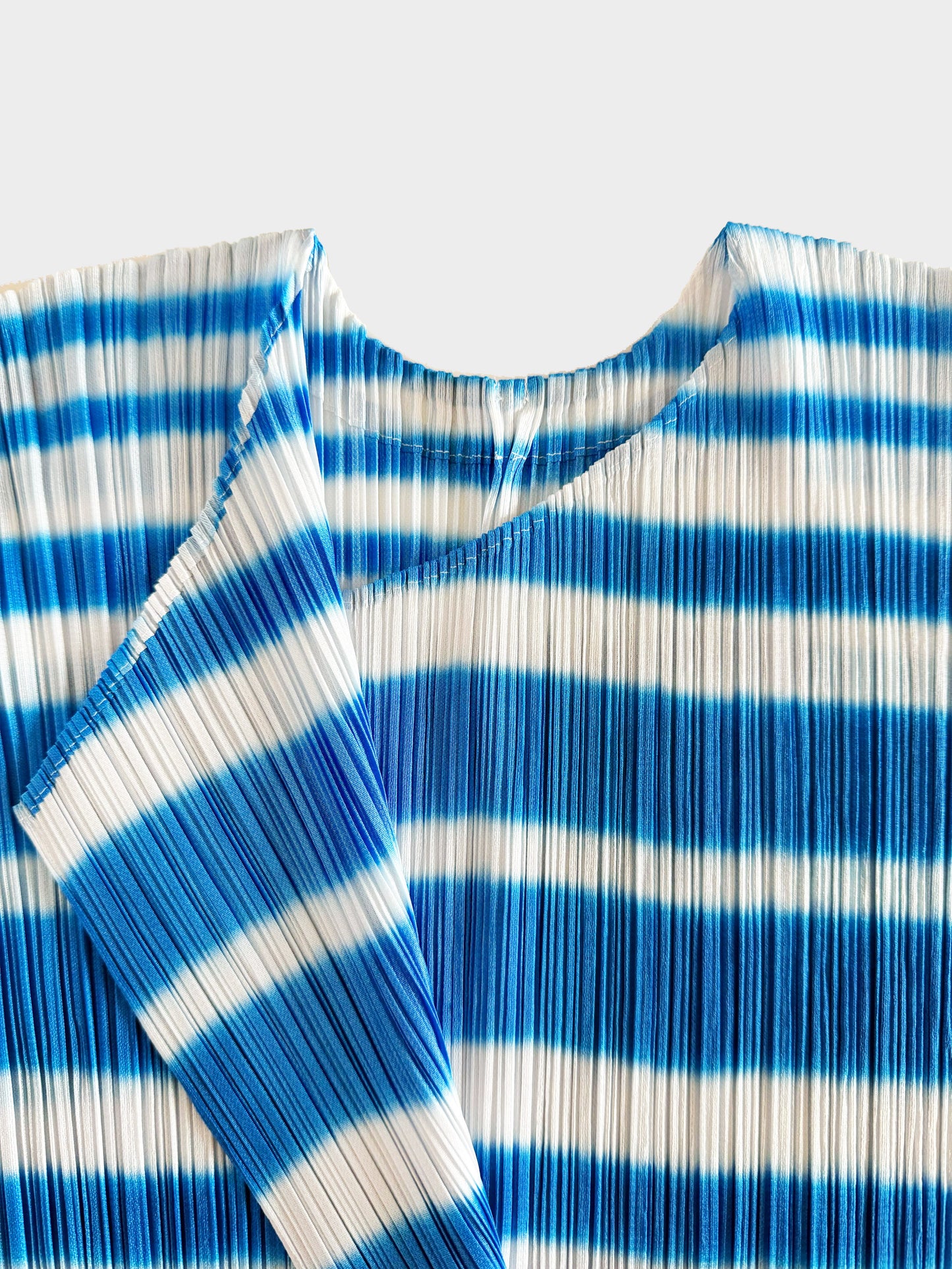 Issey Miyake Pleats Please Fall 2002 Blue and White Striped Cardigan