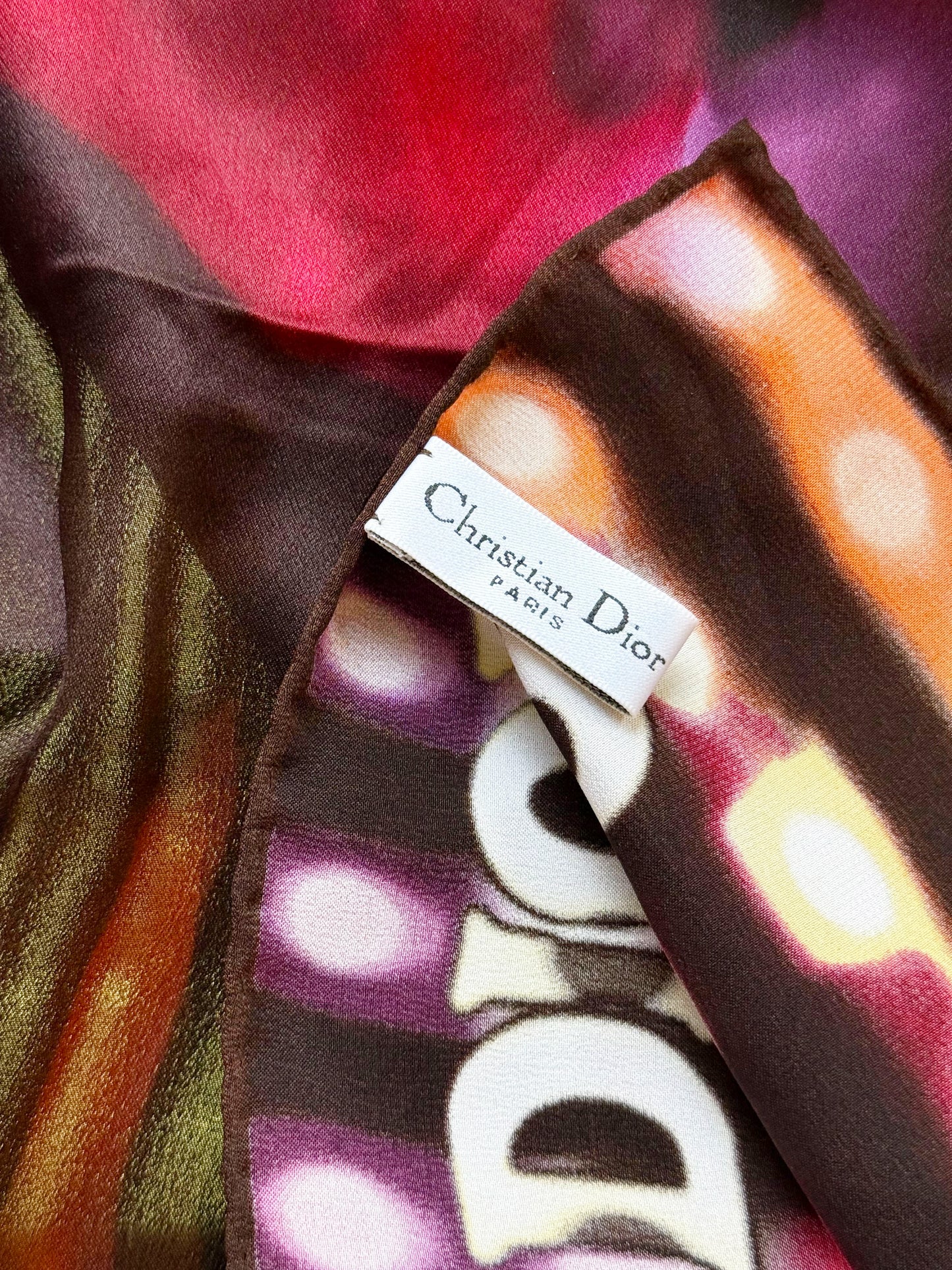 Christian Dior 2000s Multicolor Miss Diorella J'adior Print Silk Scarf