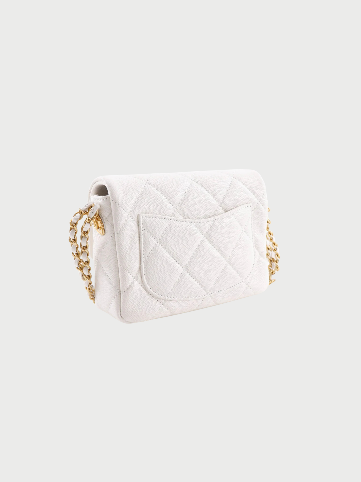 Chanel 2010s White Caviar Leather Matelassé Flap Shoulder Bag