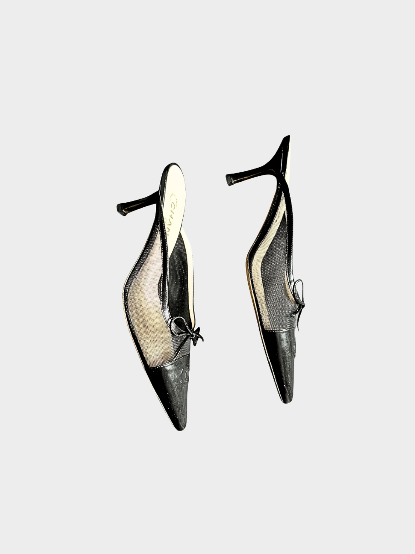 Chanel 2000s Black Mesh CC Logo Mule Heels