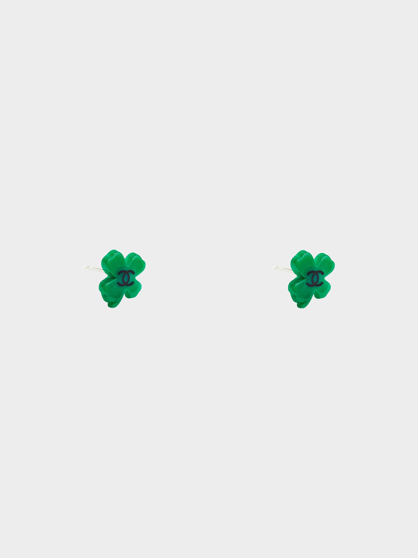 Chanel Spring 2004 Green Four-Leaf Clover CC Stud Earrings