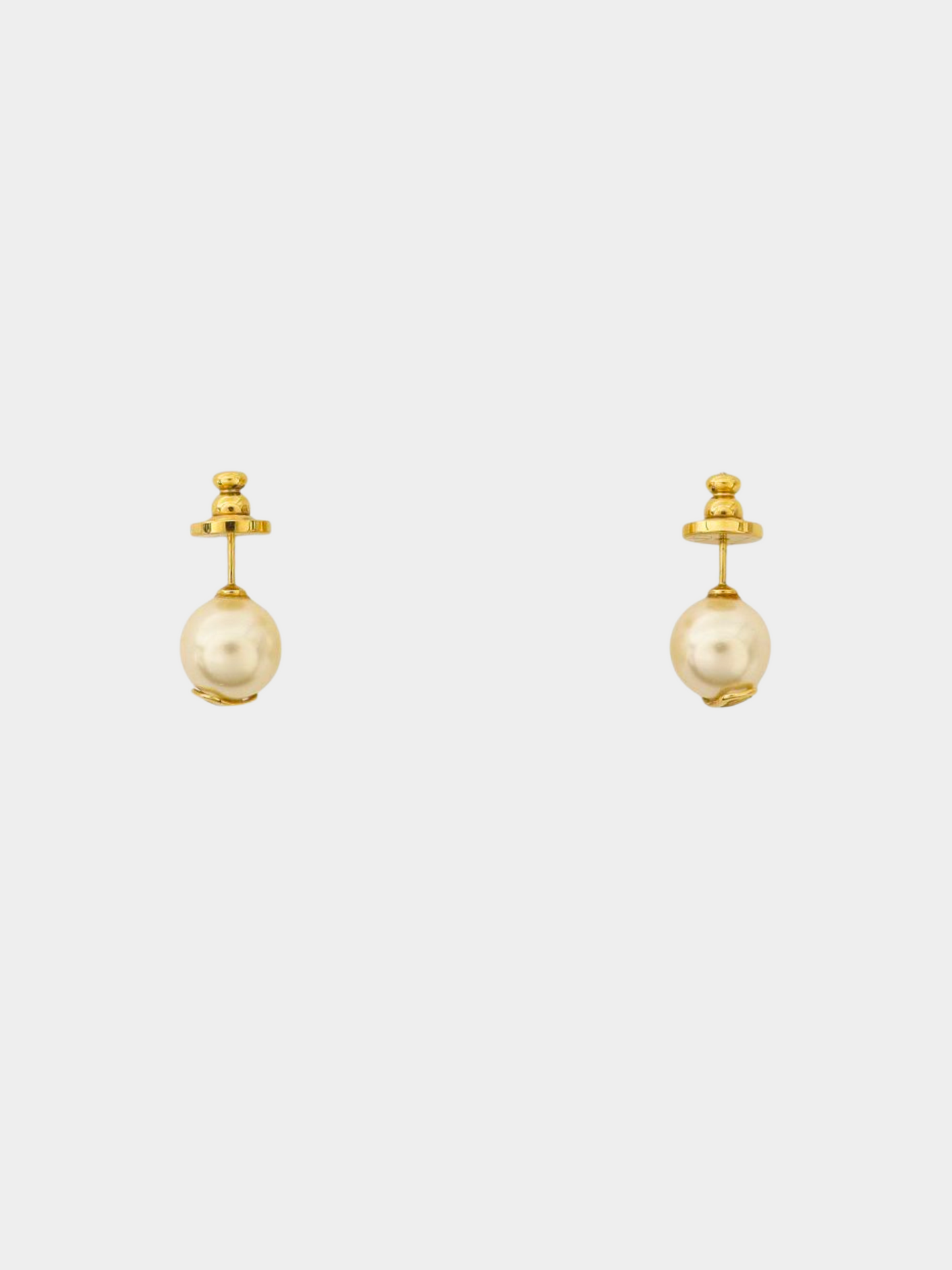 Valentino 2000s Gold V Logo Pearl Earrings