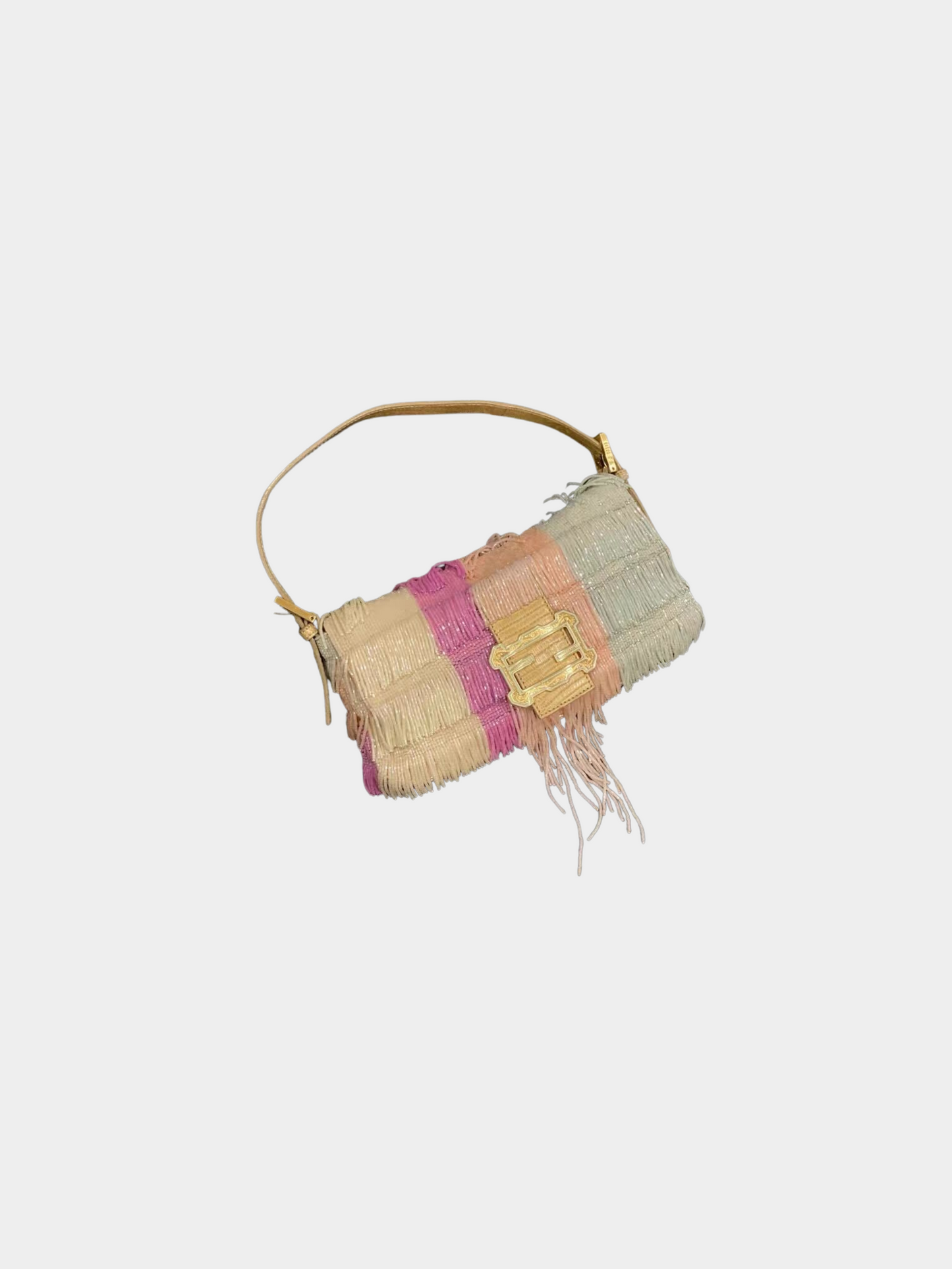 Fendi 2000s Pastel Multicolor Beaded Fringe Baguette