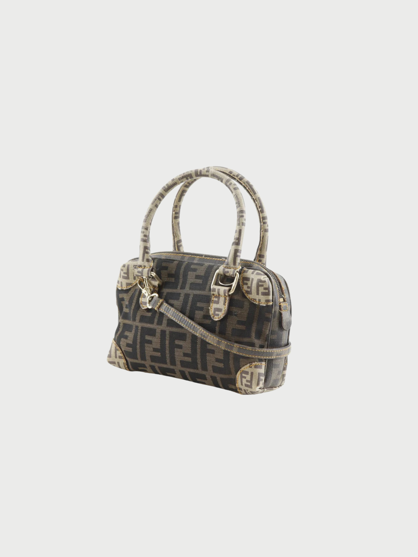 Fendi 2000s Brown Zucca Nylon Canvas Mini Boston 2Way Bag
