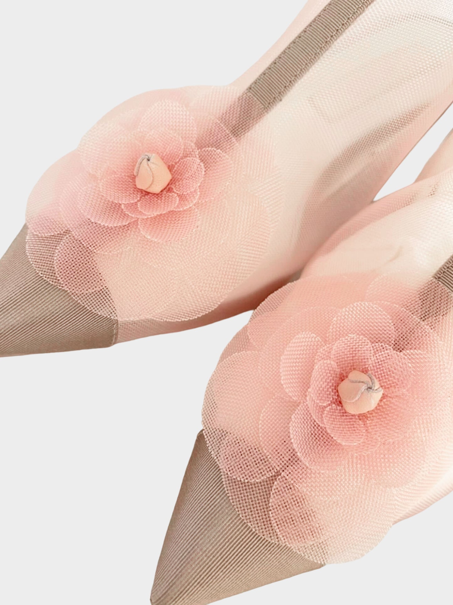 Chanel SS 2019 Pink Mesh and Grosgrain Camellia Short Booties