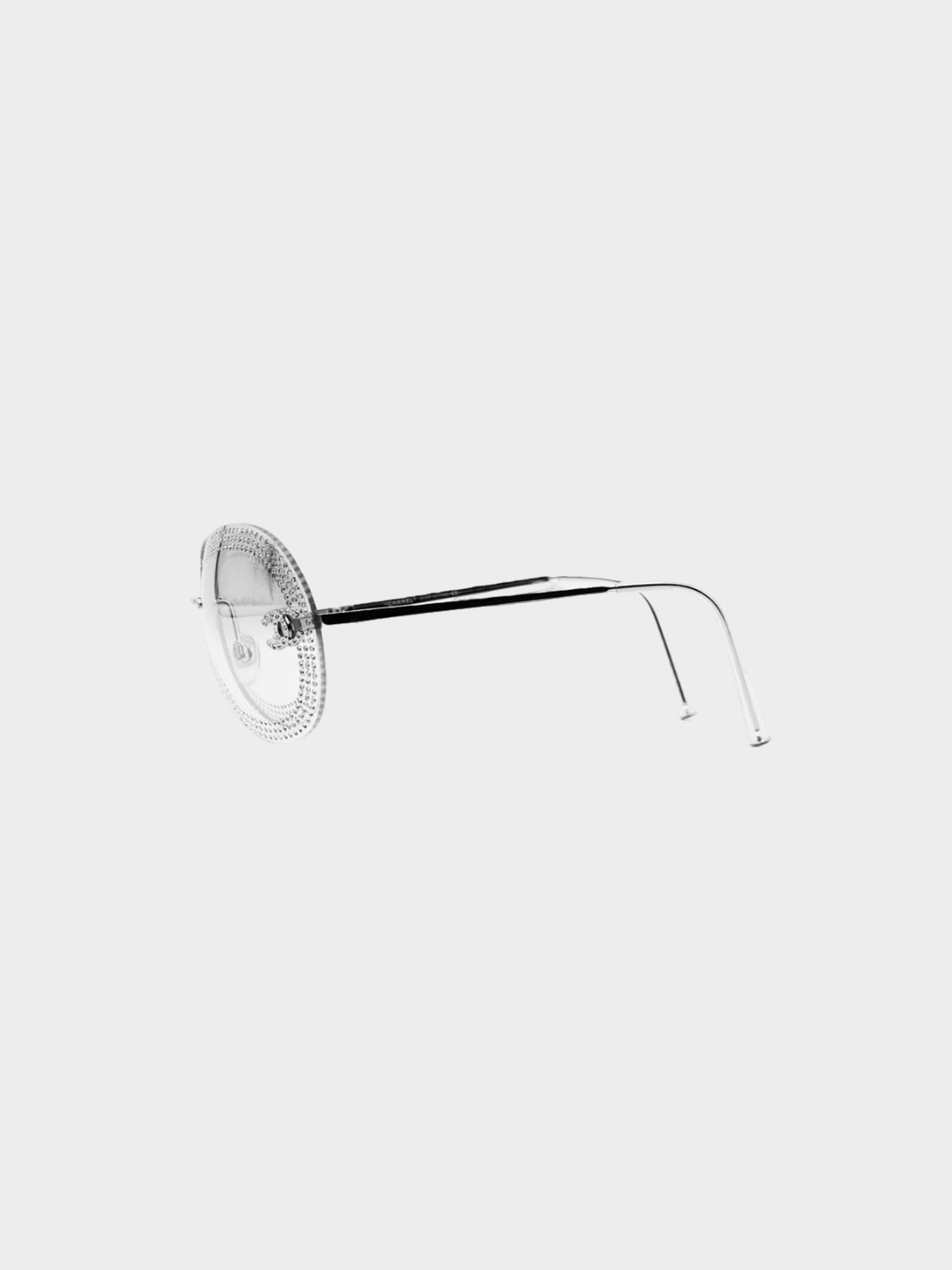 Chanel by Karl Lagerfeld 2000 Silver Rhinestone Studded Sunglasses