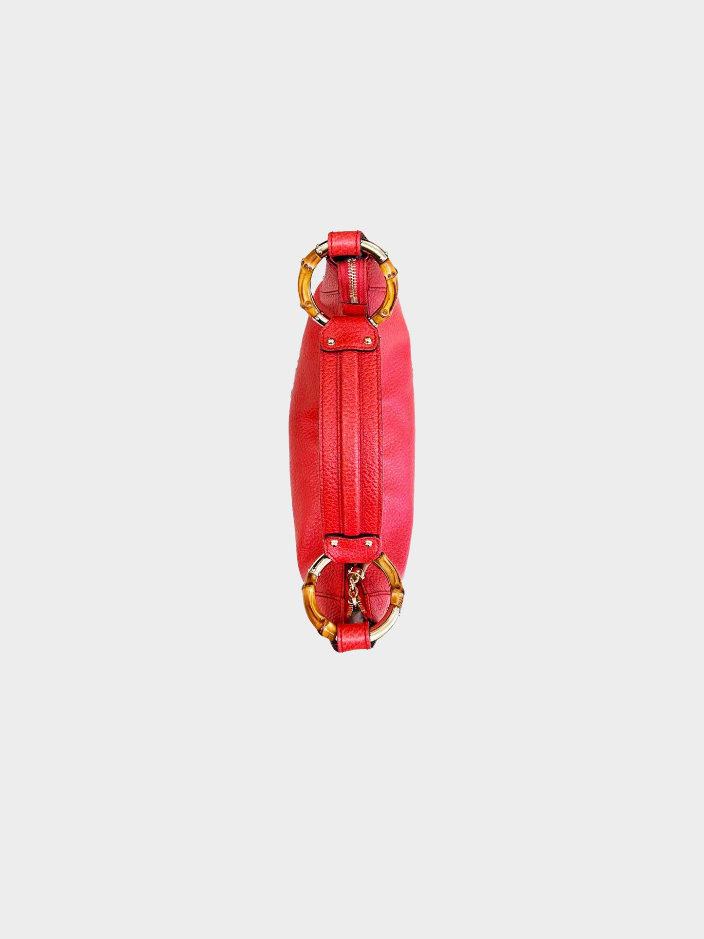 Gucci Early 2000s Red Pebbled Leather Bamboo Ring Hobo Bag