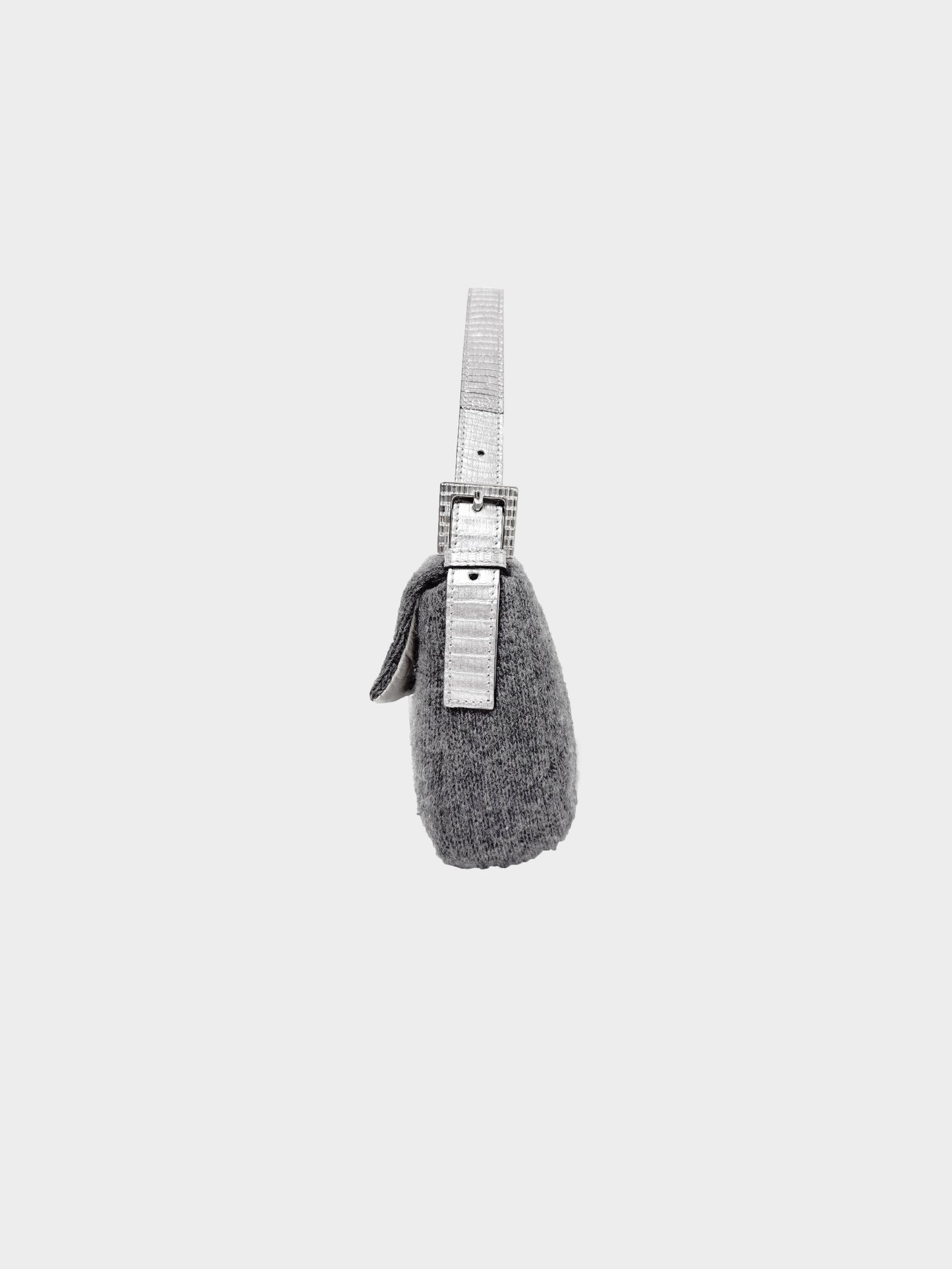 Fendi 2000s Grey Cashmere and Rhinestone Baguette