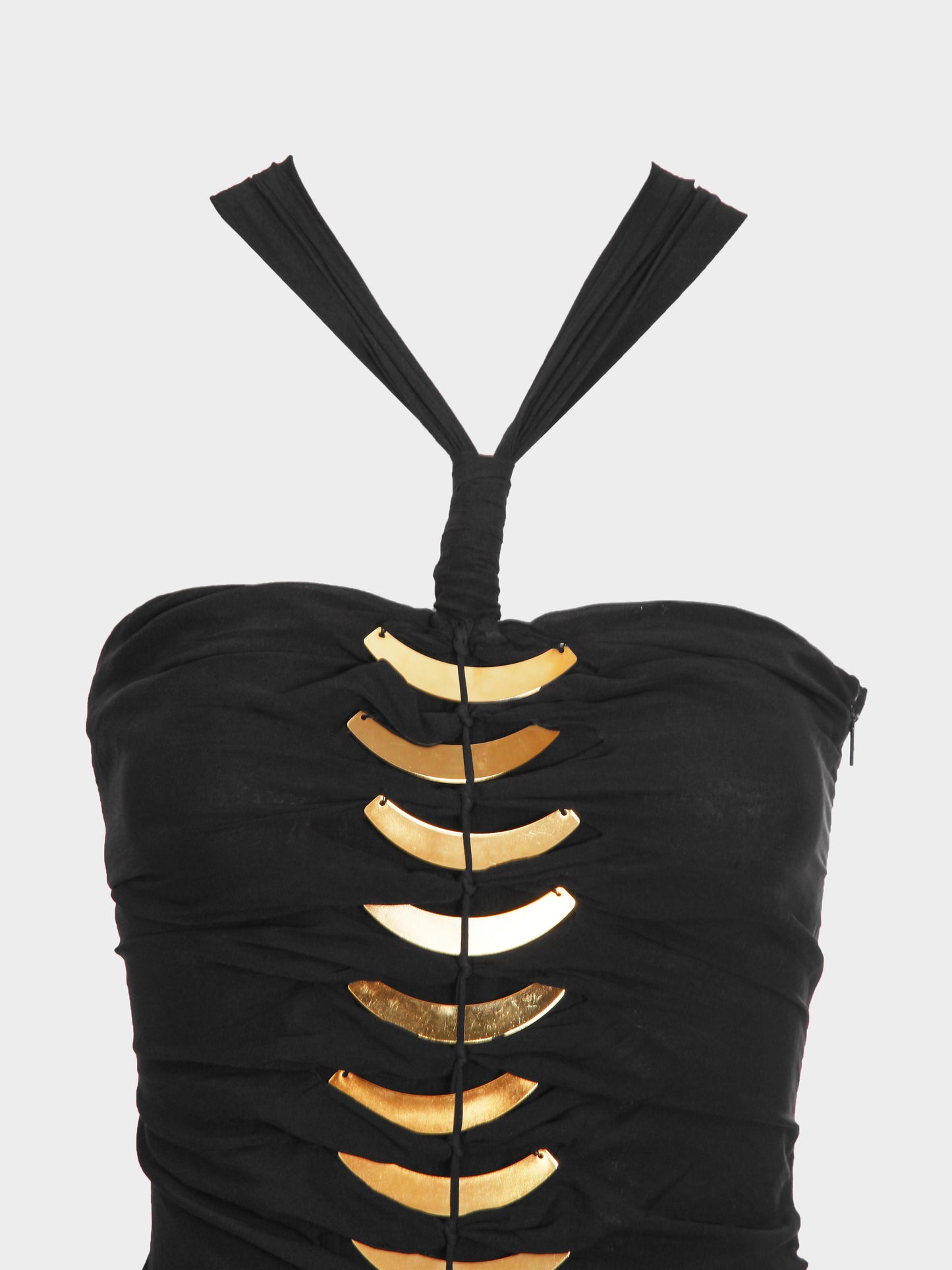 Gucci by Tom Ford SS 2005 Black Halter Dress with Gold Metal Embellishments