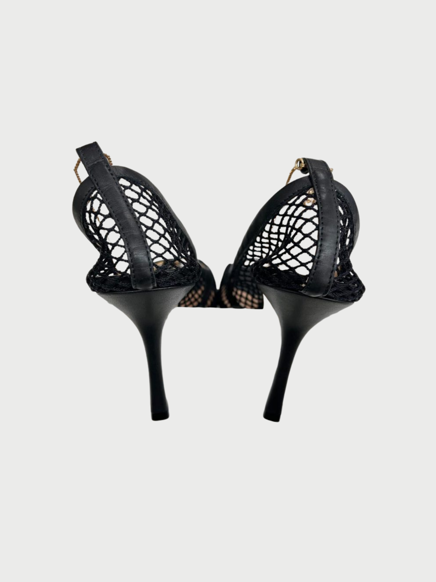Bottega Veneta 2020s Black Mesh Leather Chain Detail Pumps