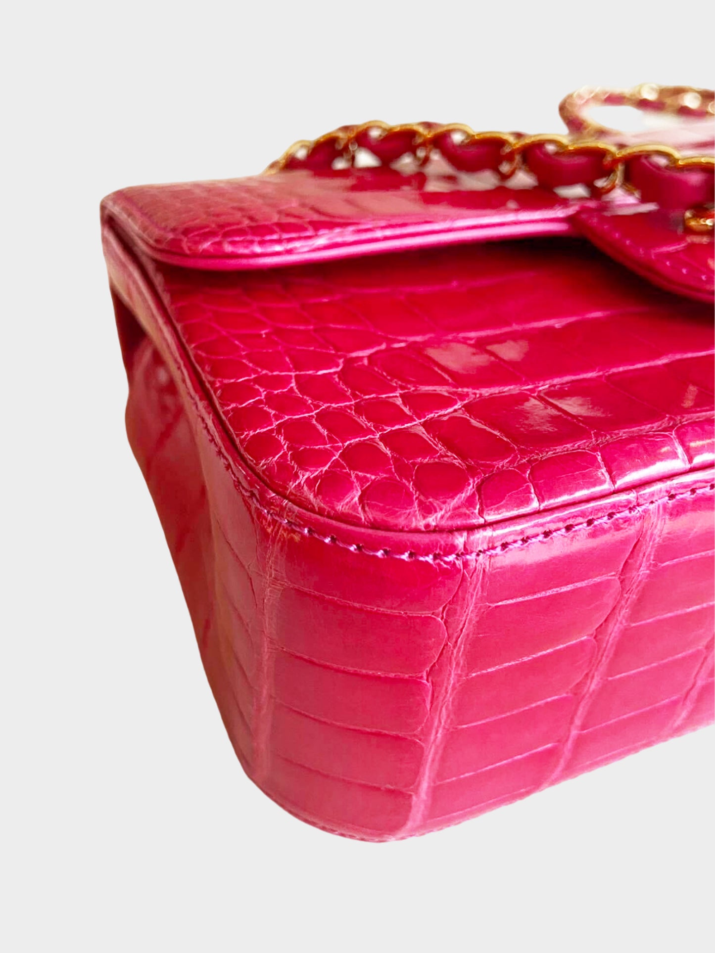Chanel 2015 Pink Alligator Classic Single Flap Bag