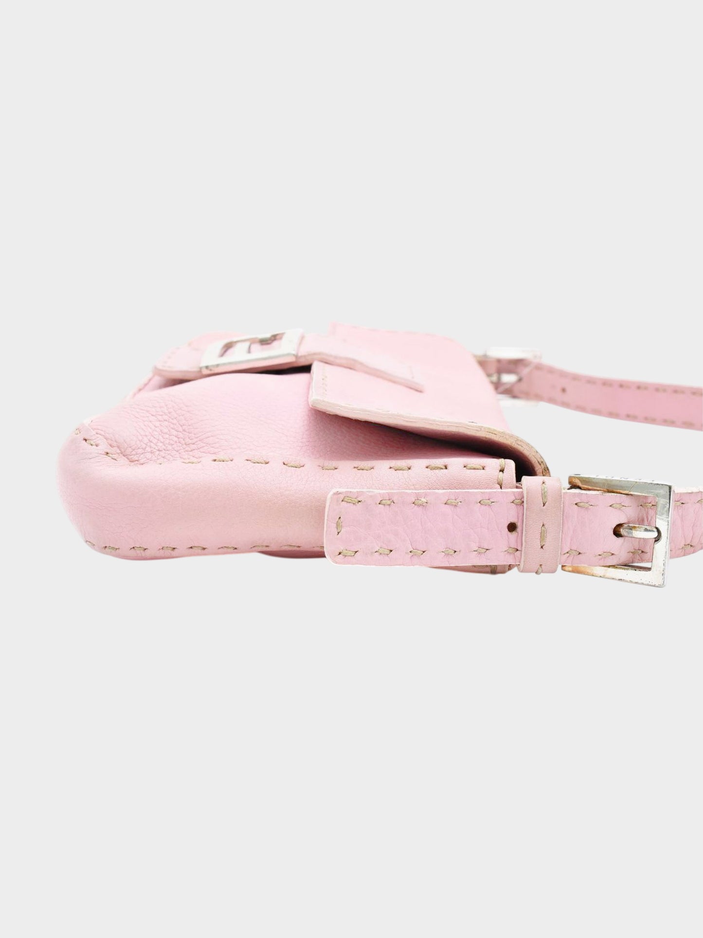 Fendi 2000s Light Pink Pebbled Leather Selleria Baguette