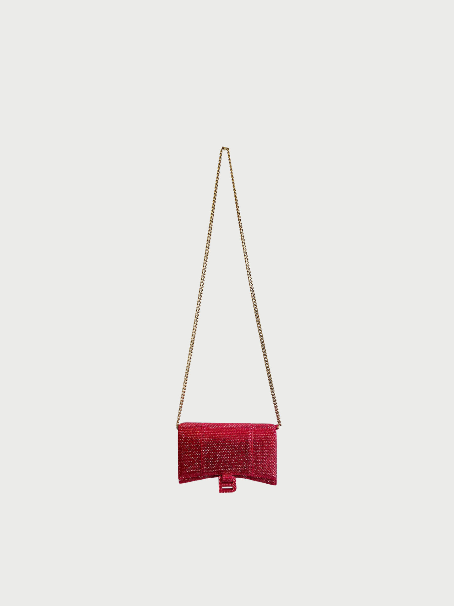Balenciaga 2020s Red Crystal Suede Hourglass Wallet on Chain