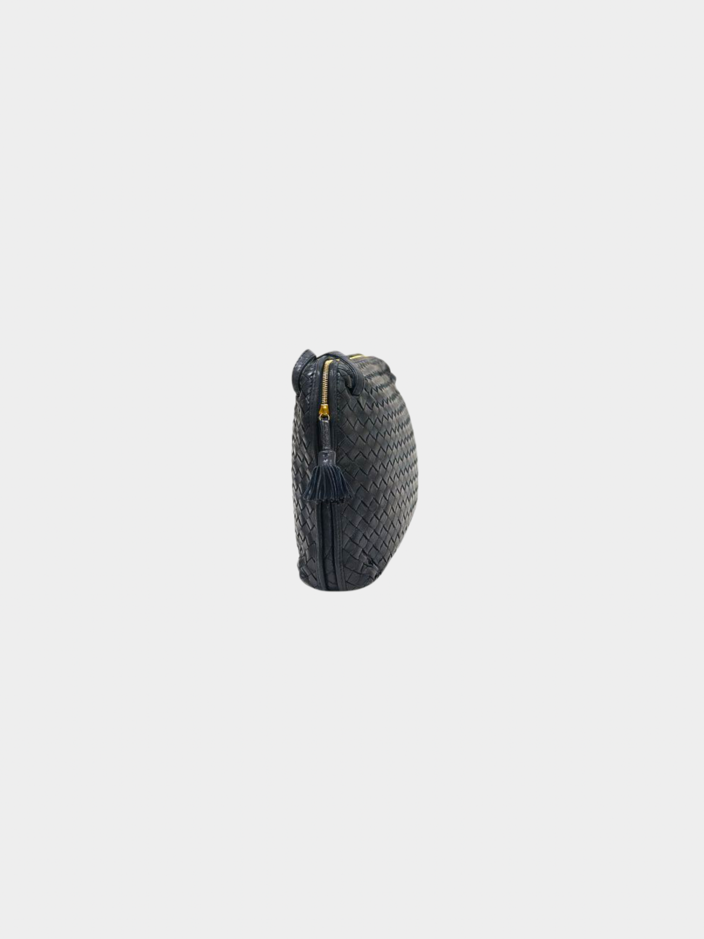 Bottega Veneta 2000s Navy Intrecciato Leather Shoulder Bag