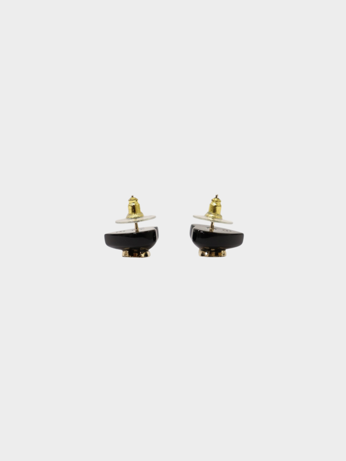 Chanel 2020s Black Gold Rhinestone COCO Heart Stud Earrings