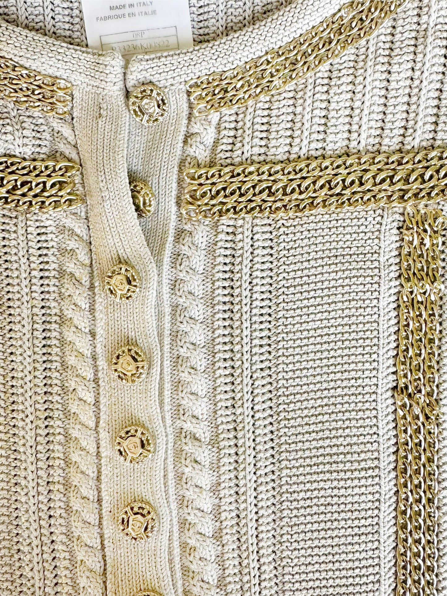 Chanel by Karl Lagerfeld SS 2008 Beige Knit Cardigan with Gold Chains