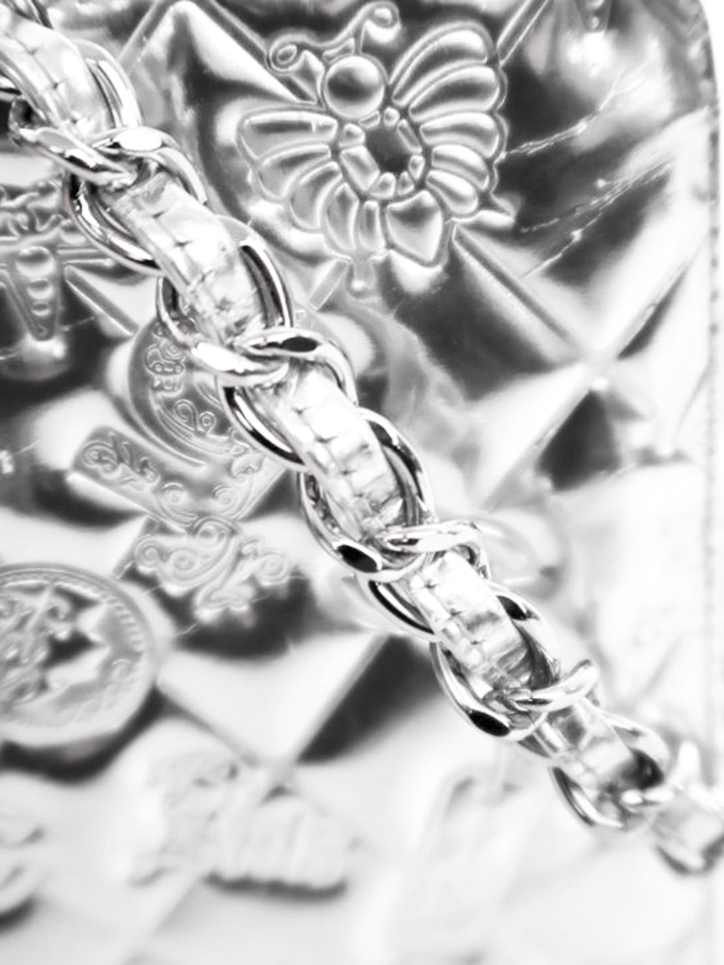Chanel 2006-2008 Metallic Silver Patent Leather Precious Symbols Pochette