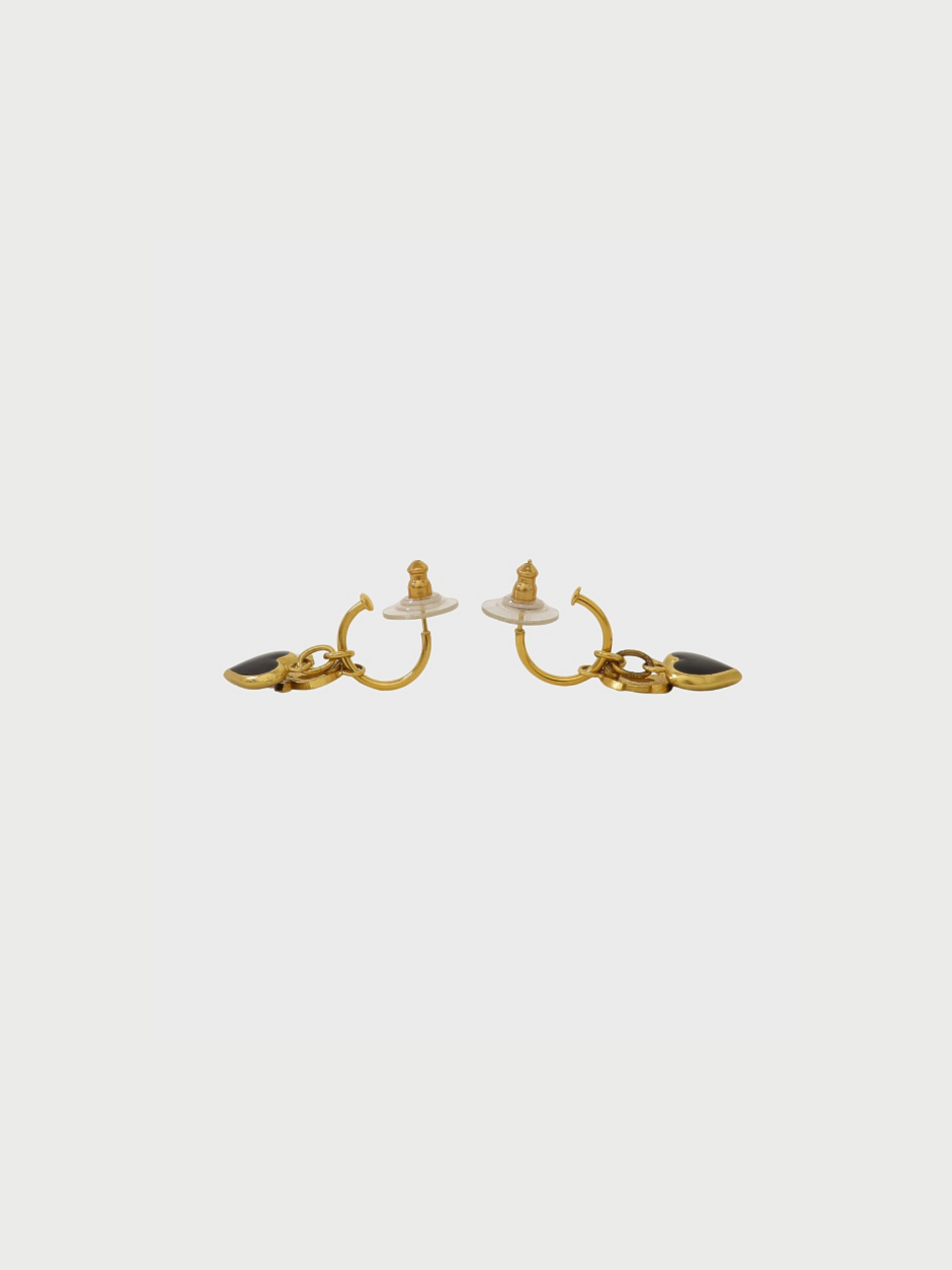 Chanel 2002 Gold Black Plated Metal Coco Heart Earrings