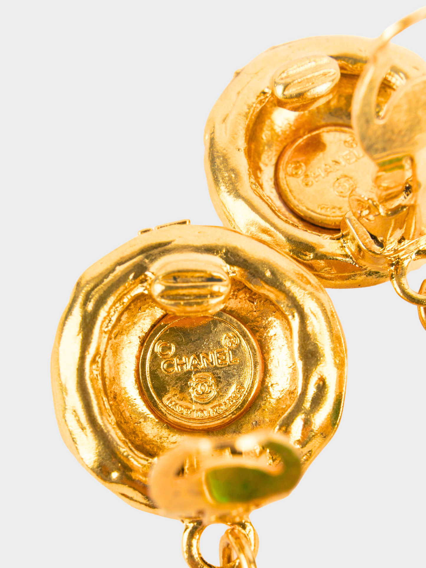 Chanel 1980s Gold Byzantine Hanging Clip-on Earrings