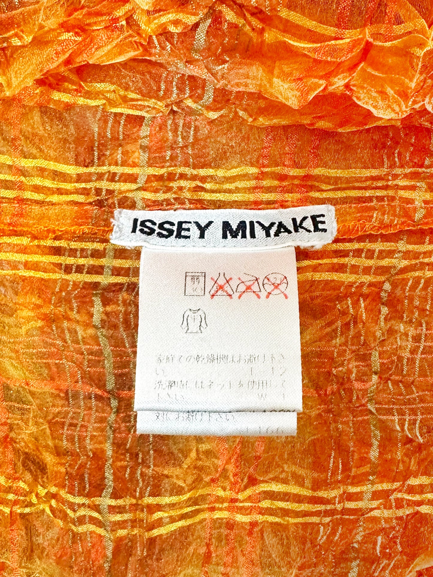 Issey Miyake 1990s Orange and Gold Checkered Pleated Top