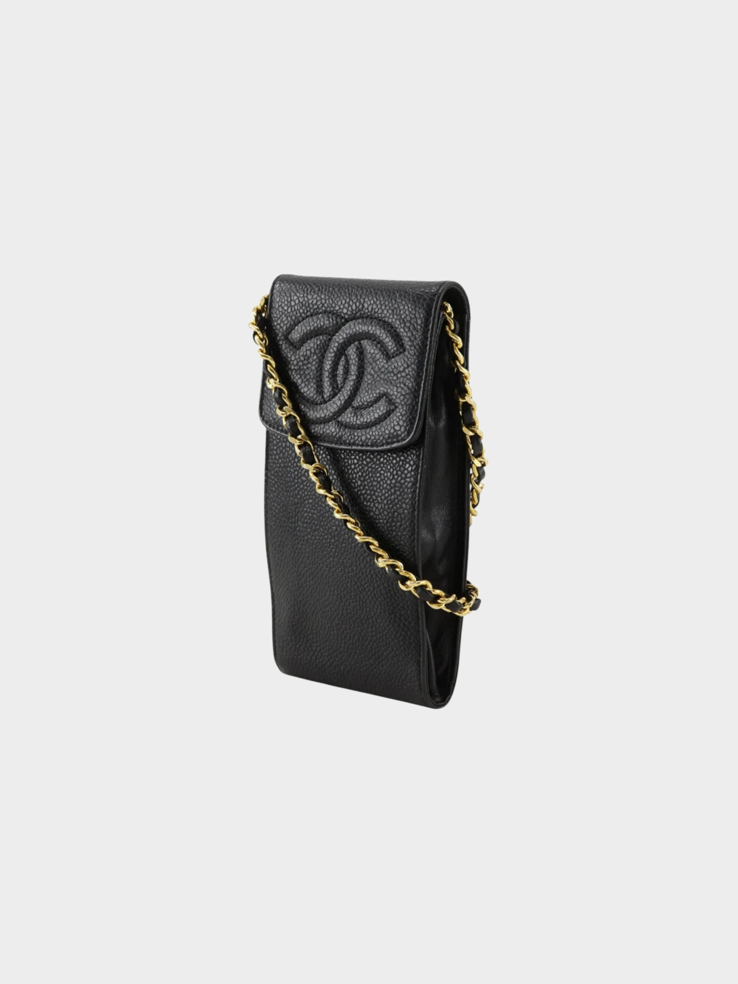 Chanel 2000s Black Caviar Leather Chain Pochette Shoulder Bag