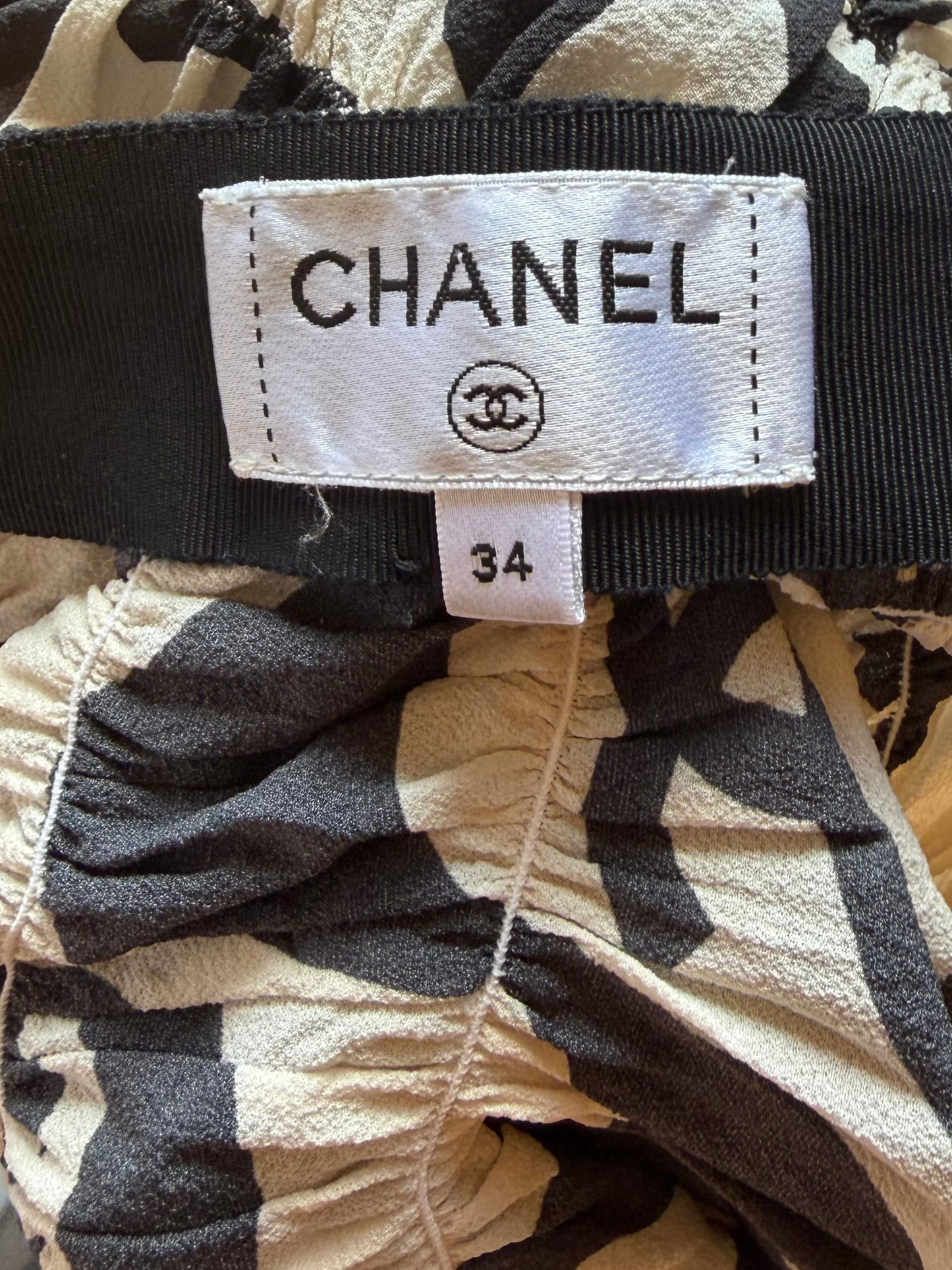 Chanel SS 2021 Black White Silk CC Wave Print Mini Skirt