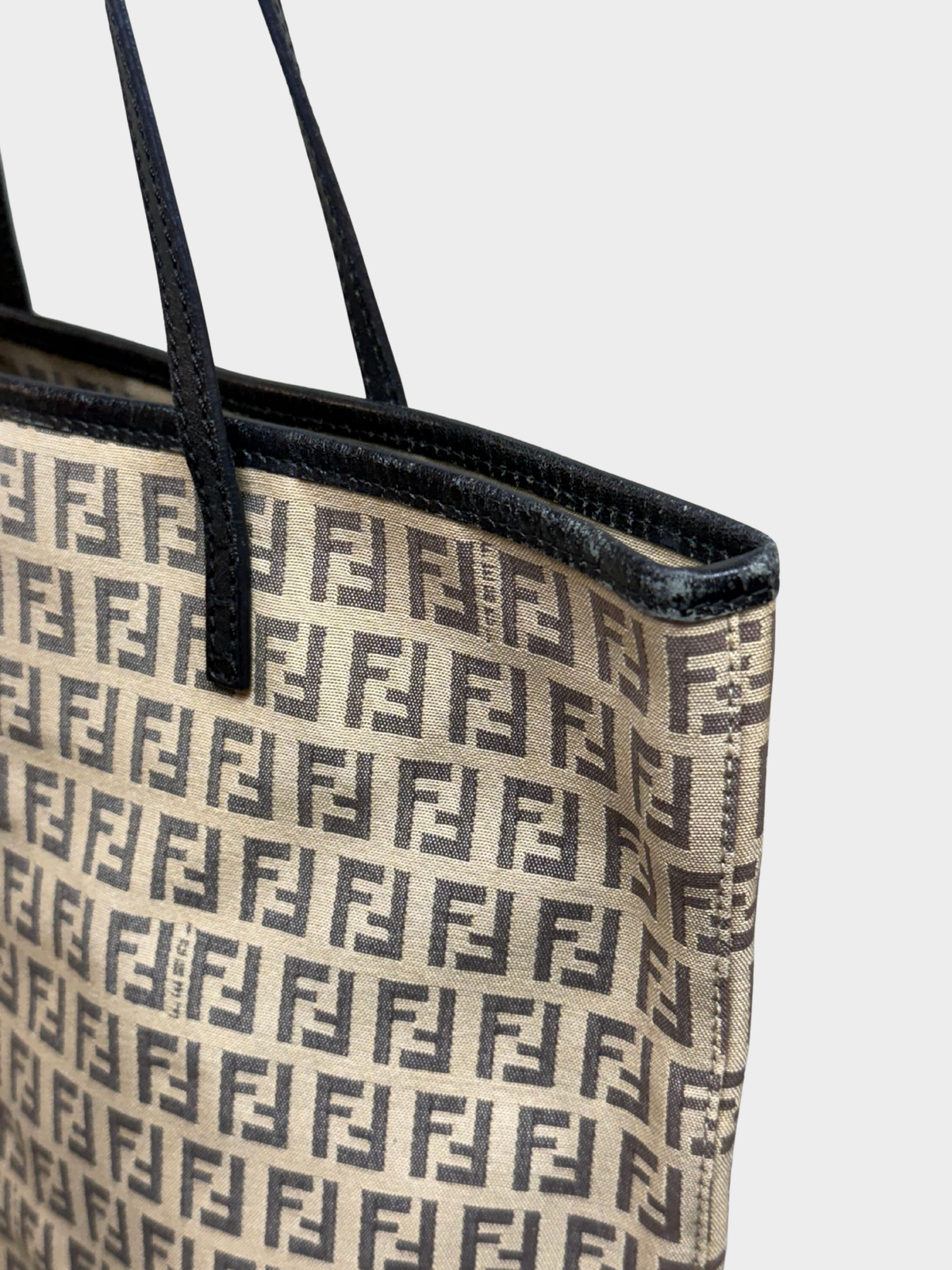 Fendi 2000s Beige Brown Zucchino Canvas Roll Tote Bag