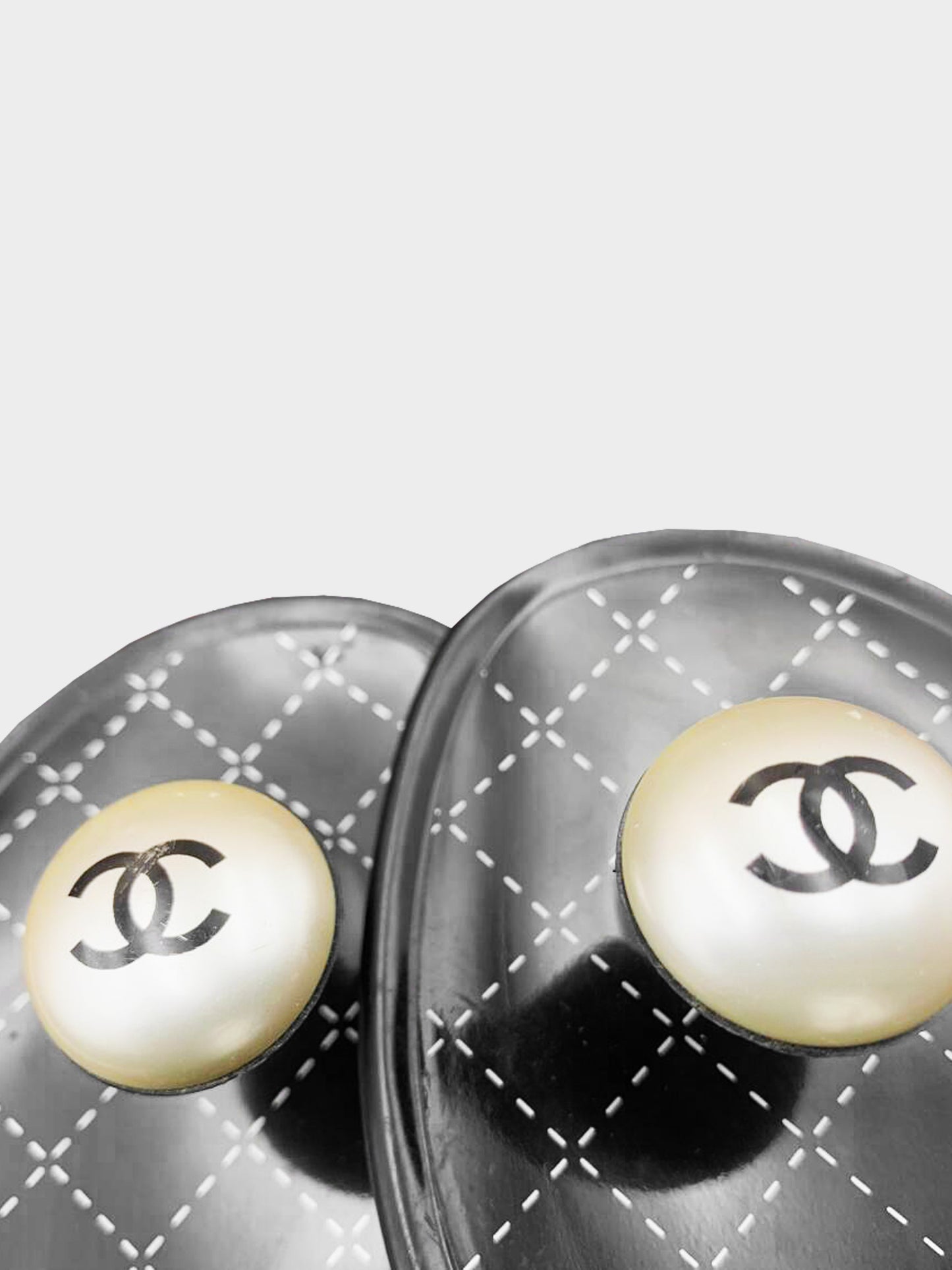 Chanel 2010 Black PVC Pearl Thong Sandals