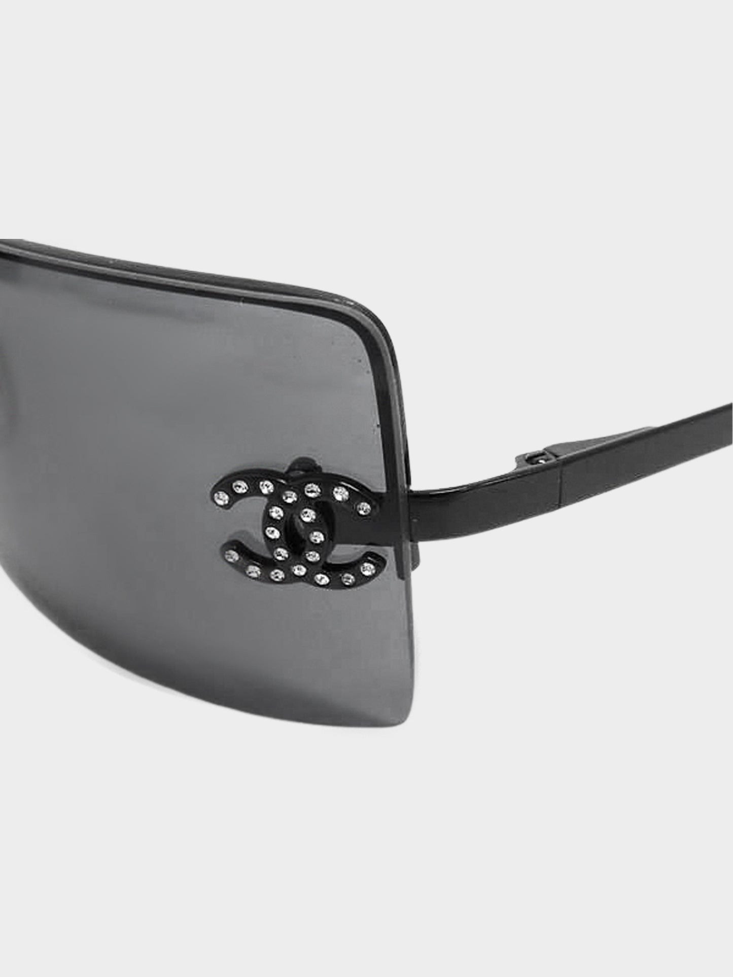 Chanel 2000s Black Rimless CC and Rhinestones Sunglasses
