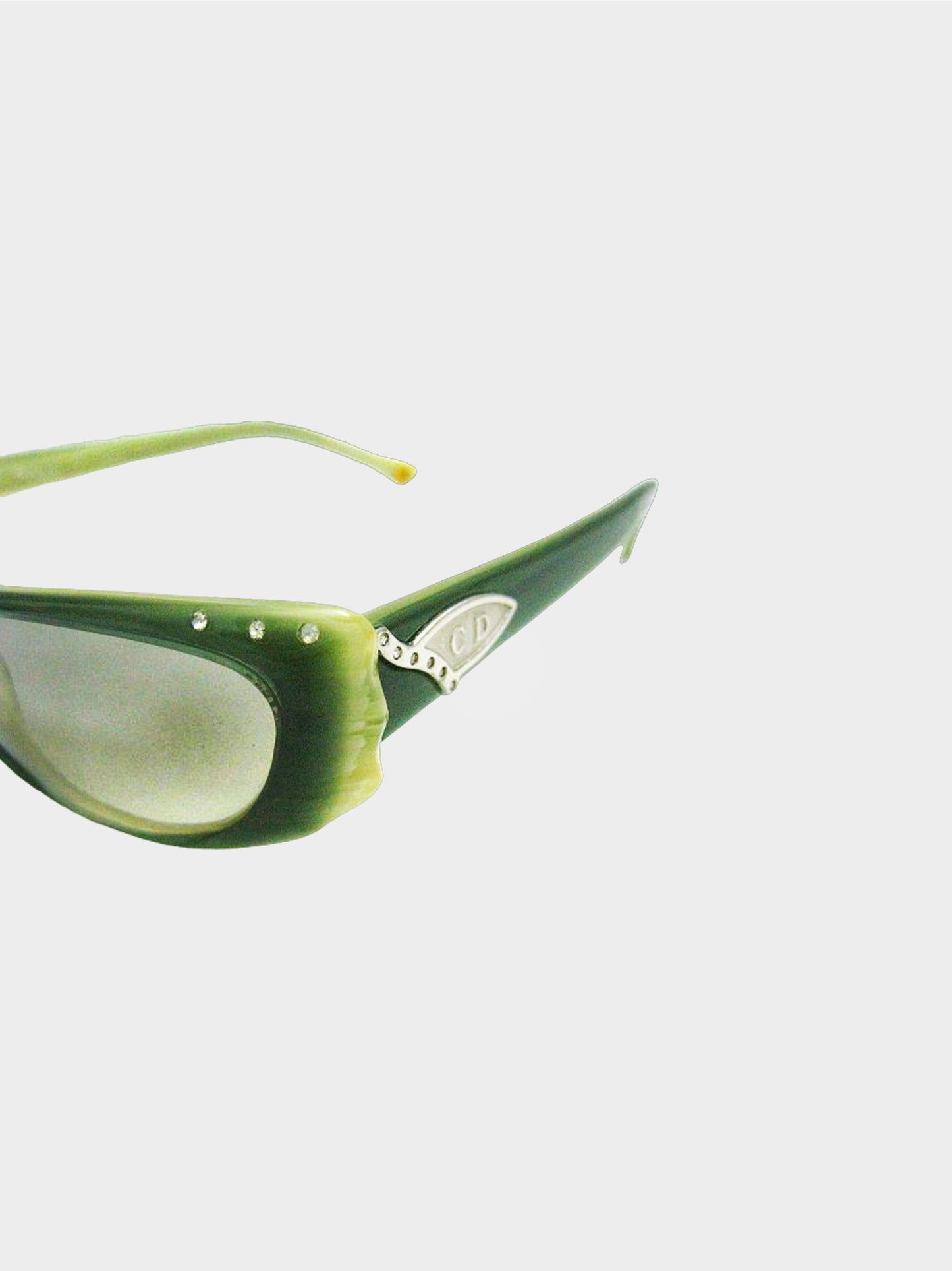 Christian Dior 2000s Green Rhinestone-Embellished  Narrow Sunglasses