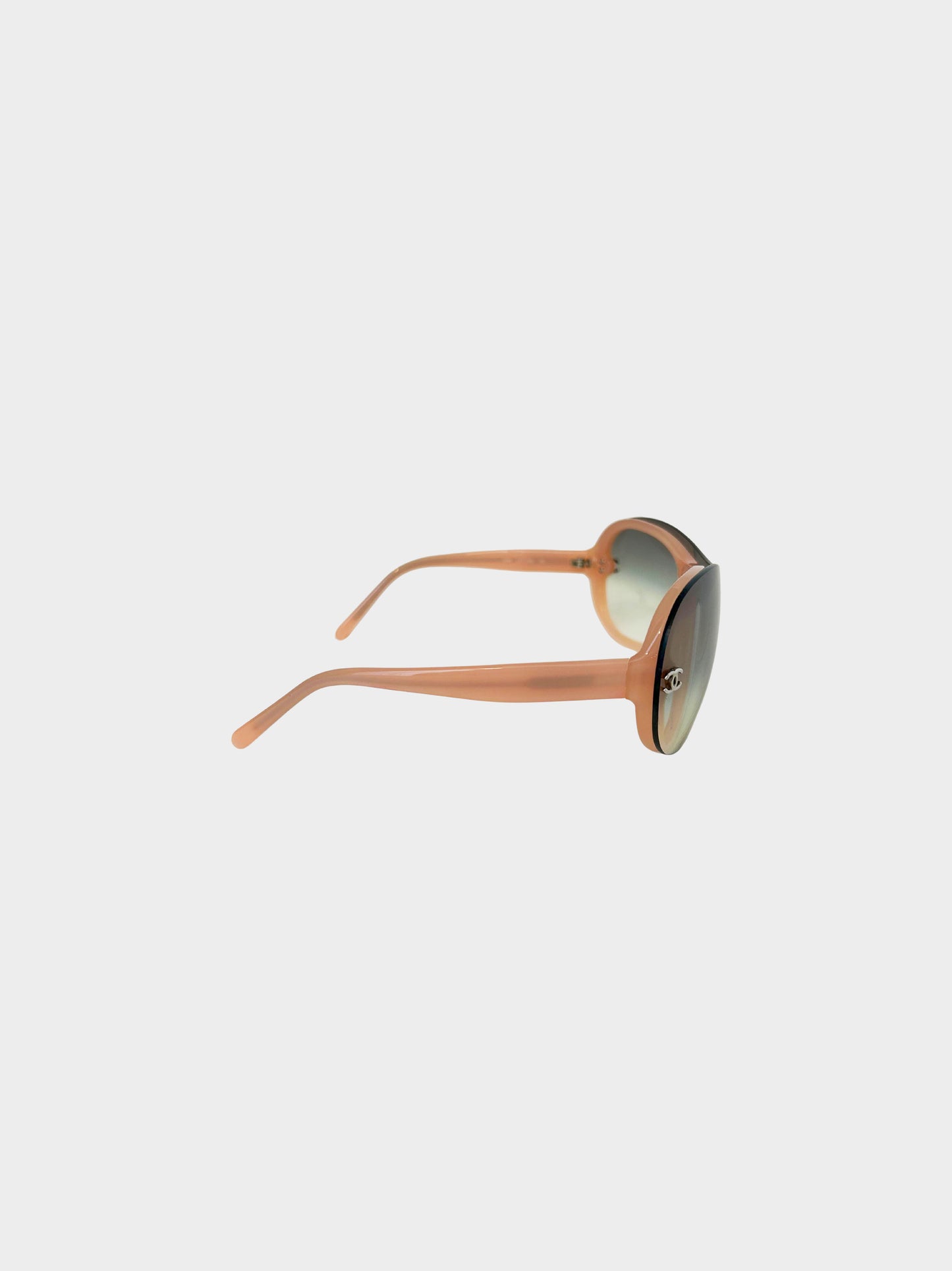 Chanel Early 2000s Pink Frame and Gradient Grey Tinted CC Round Sunglasses