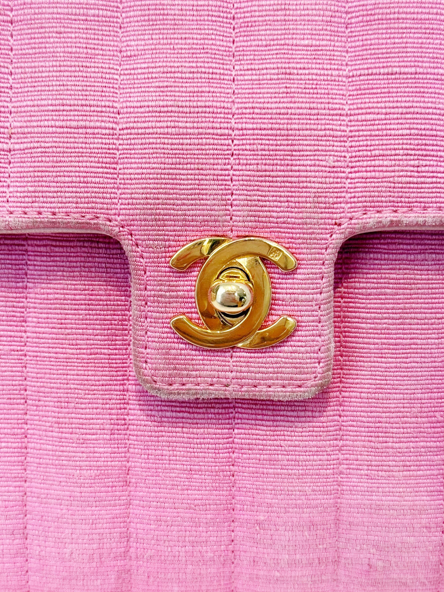 Chanel 1991-1994 Pink Canvas Stitched Flap Bag
