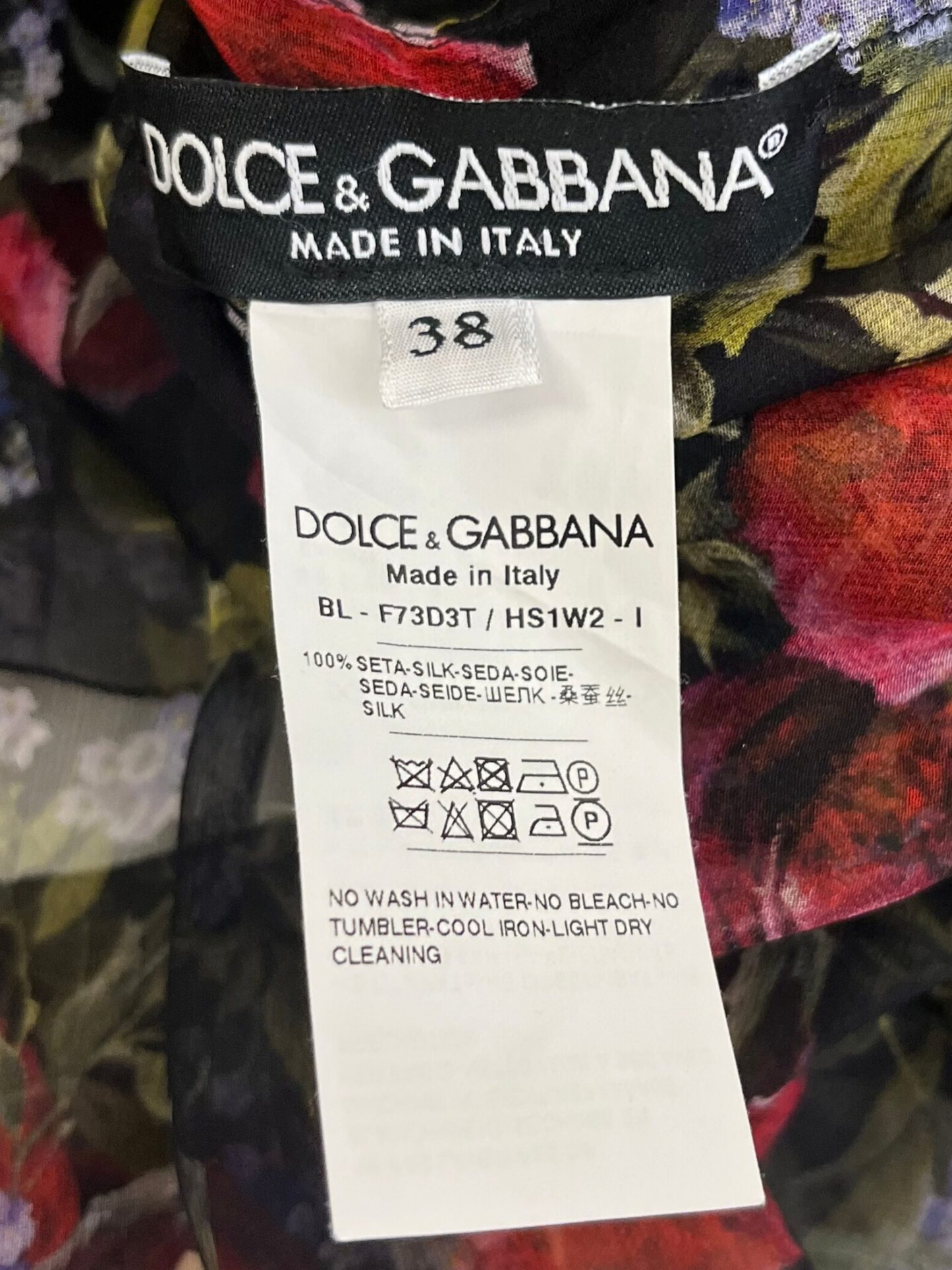Dolce & Gabbana 2010s Black Multicolor Silk Chiffon Ruffled Floral Blouse