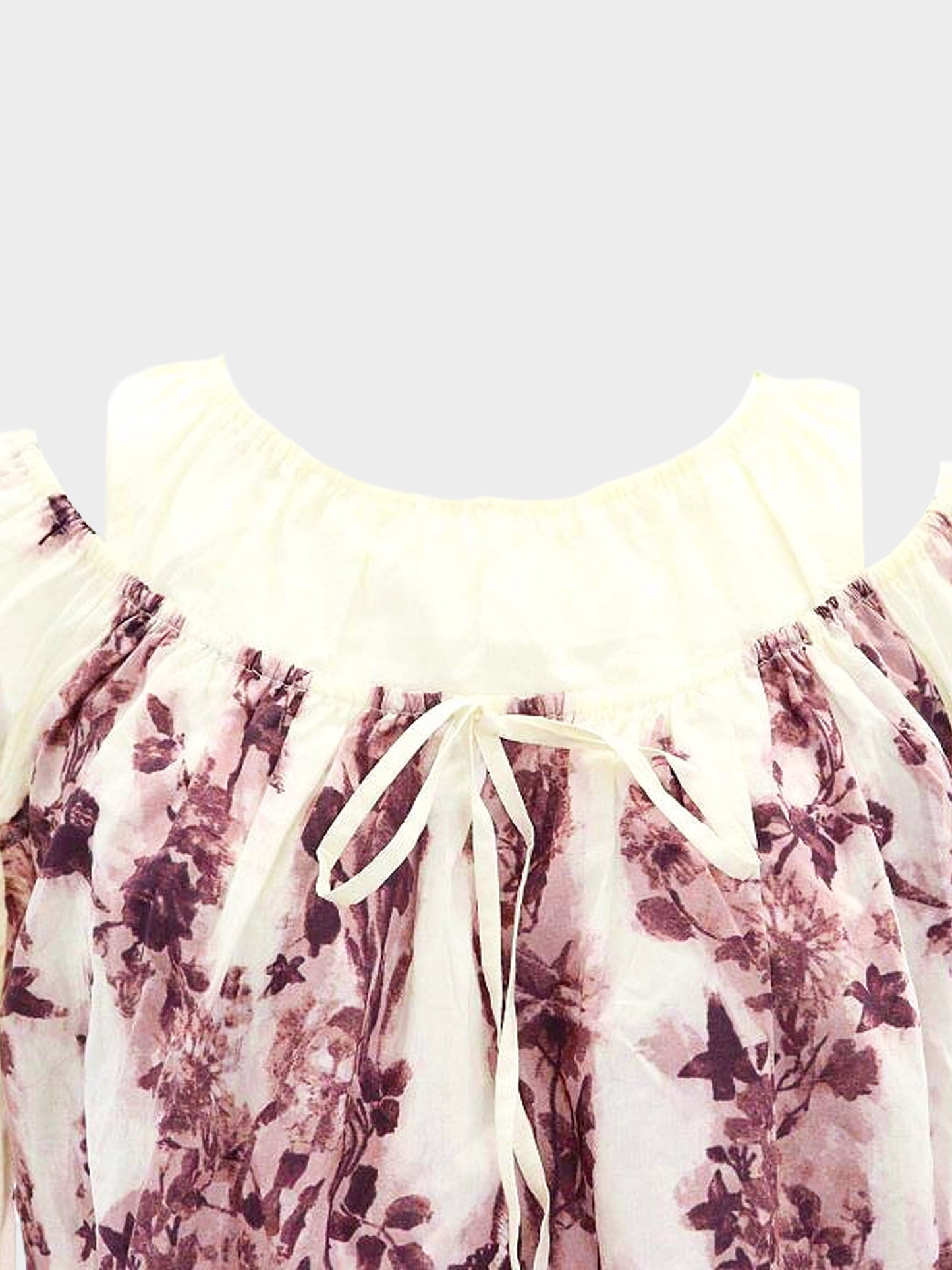 Jean Paul Gautier 2000s White and Purple Floral Print Off-shoulder Top