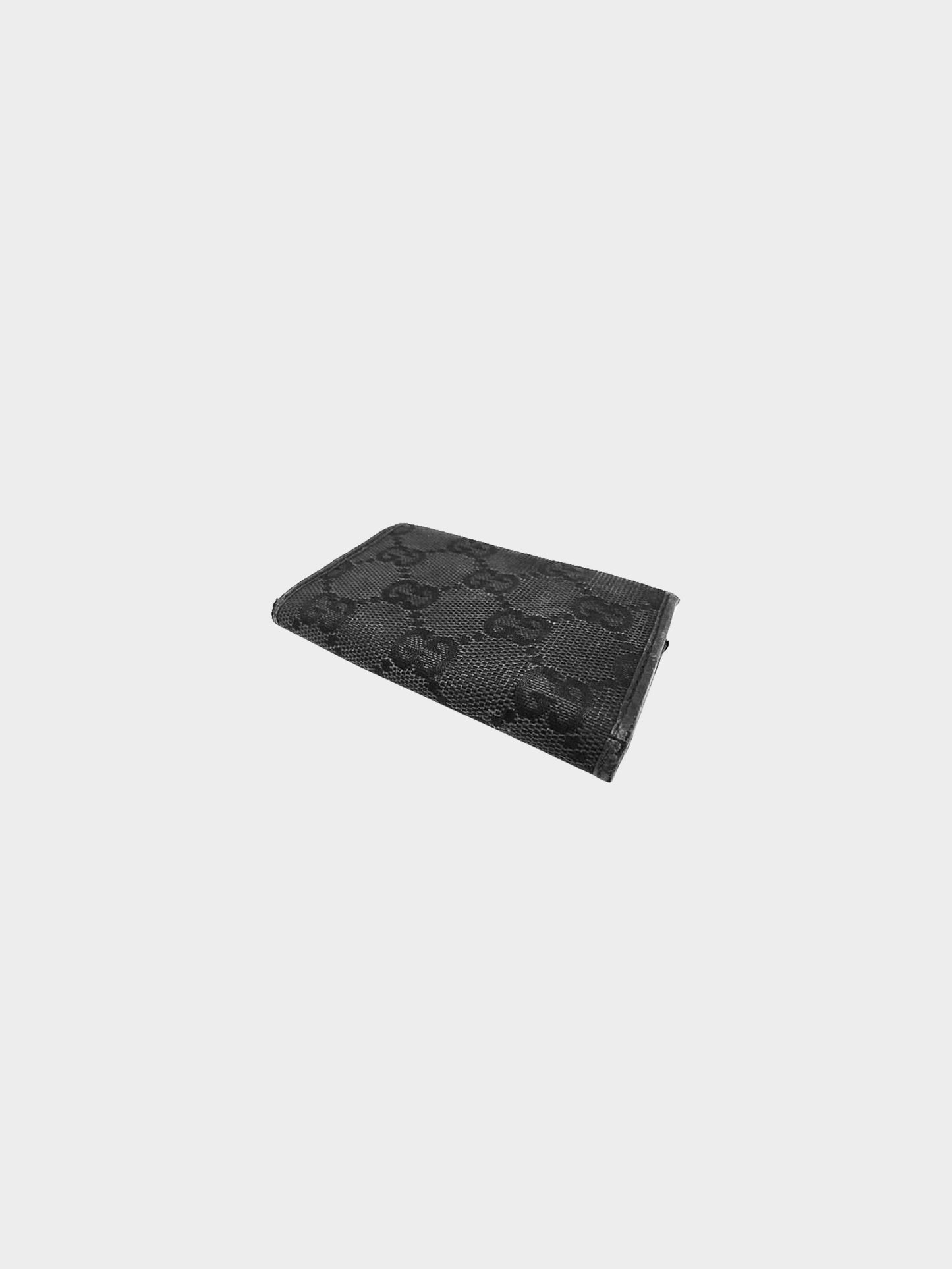 Gucci 1990s Black GG Canvas and Leather Bamboo Motif Key Case