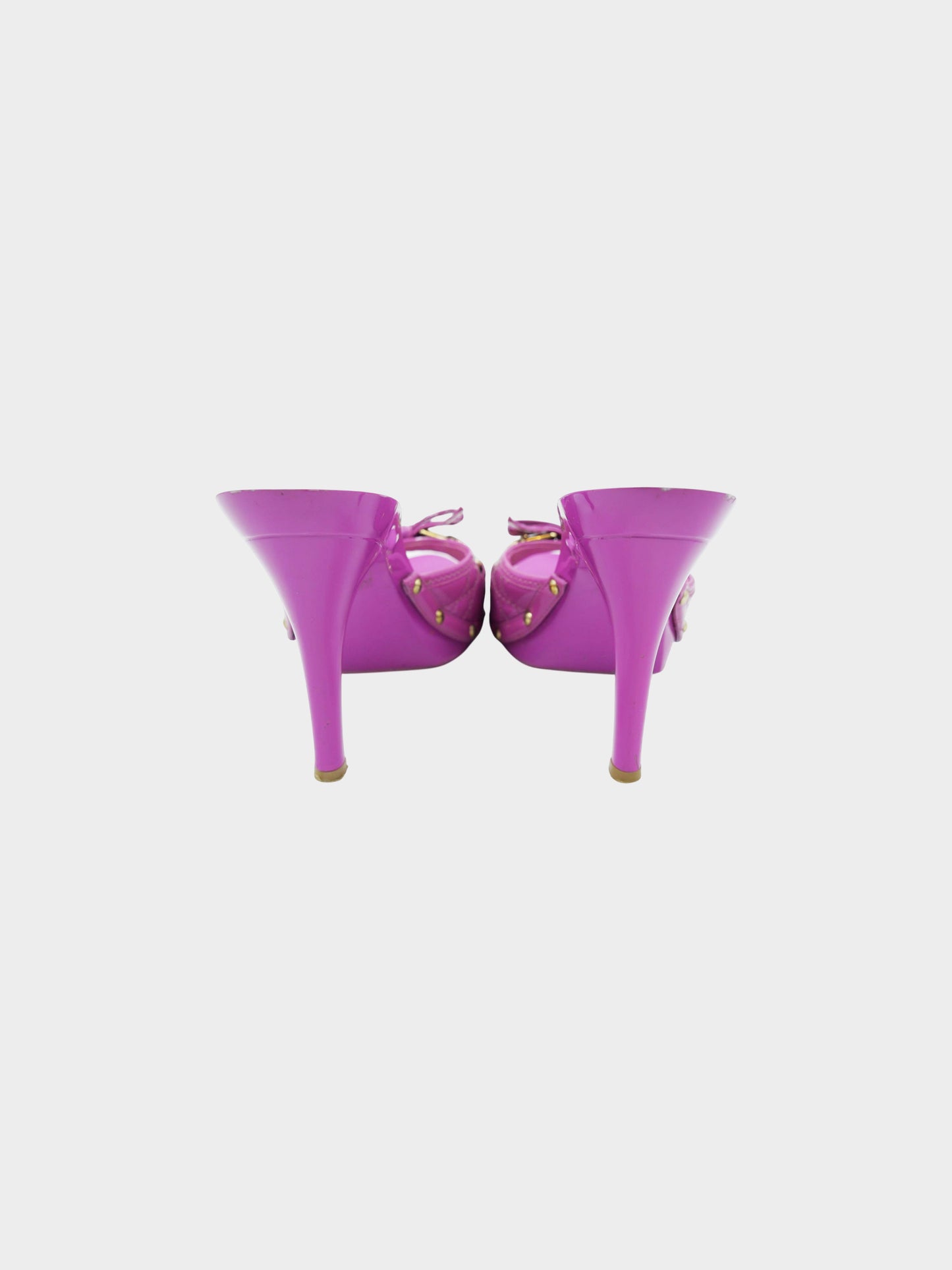 Christian Dior 2000s Purple Patent Leather Cannage Quilt Bow Heels