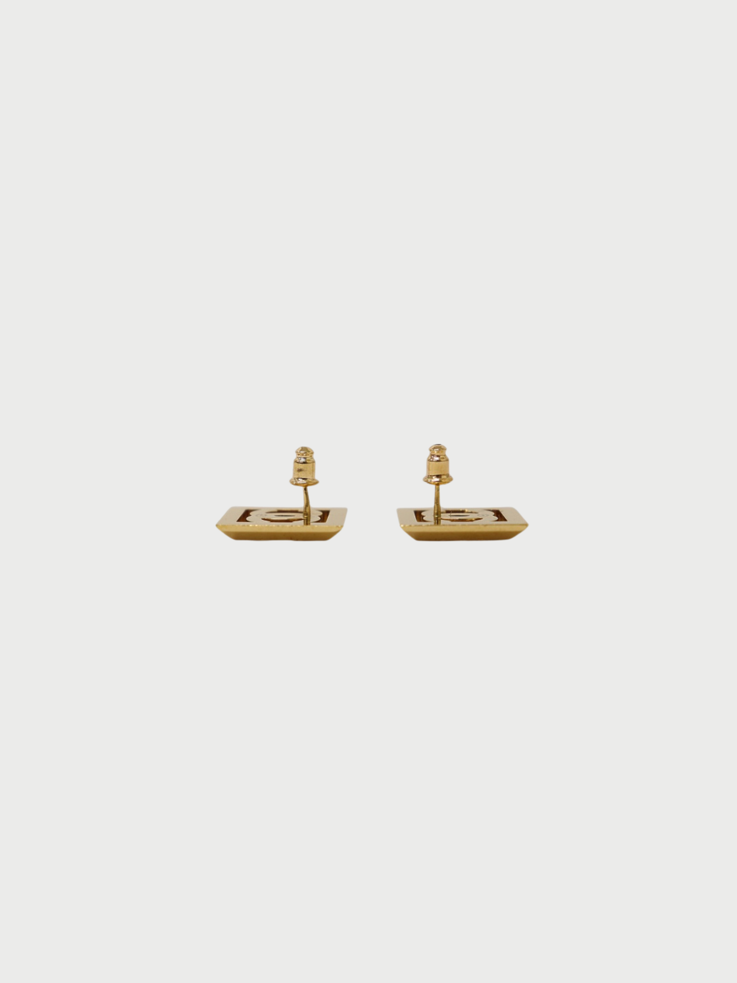 Chanel 2024 Gold Black Plated Metal Coco Square Earrings