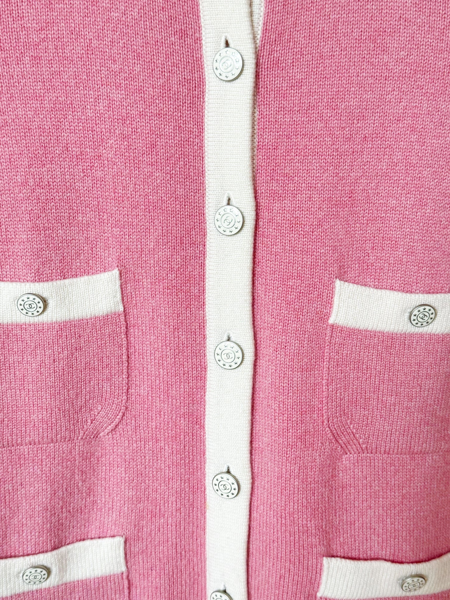 Chanel 2013 Pink and White Cashmere Cardigan