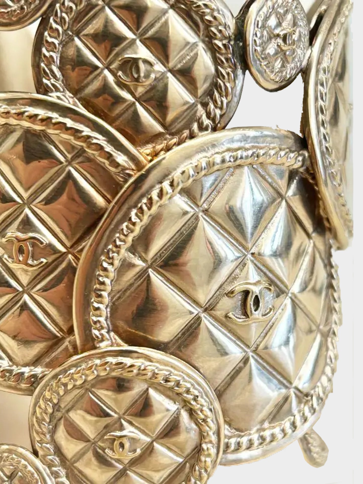 Chanel 2015 Gold Quilted Medallion Cuff Bracelet