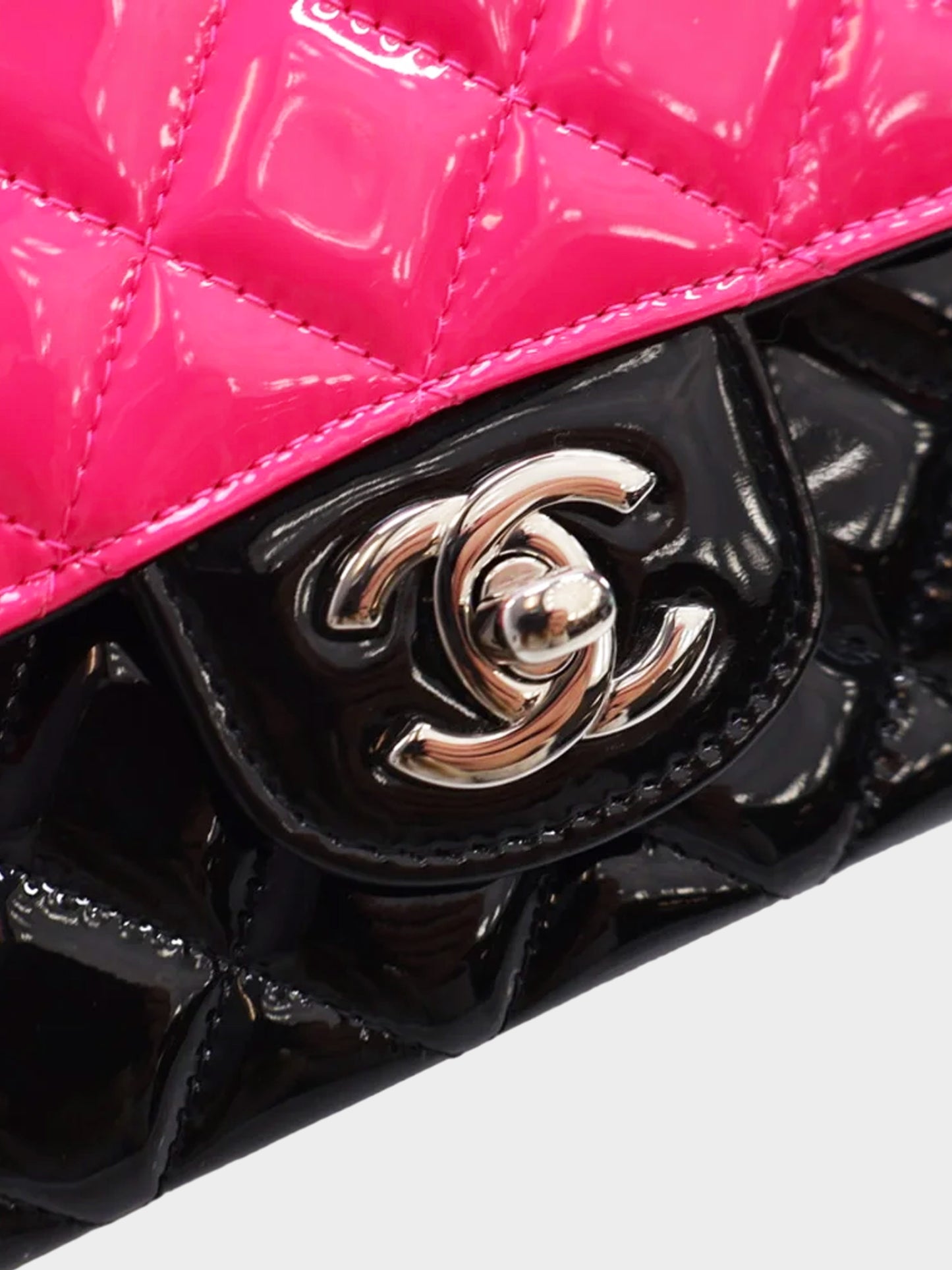 Chanel 2020 Black and Pink Patent Leather Mini Flap Bag
