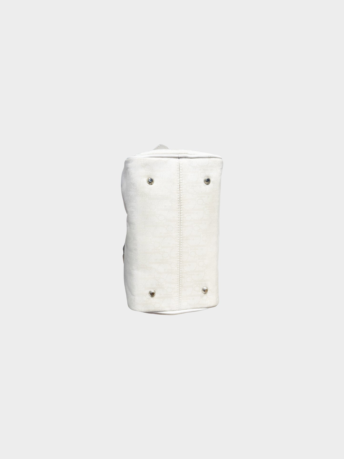 Christian Dior by John Galliano Late 2000s White Canvas and Leather Diorissimo Boston Bag
