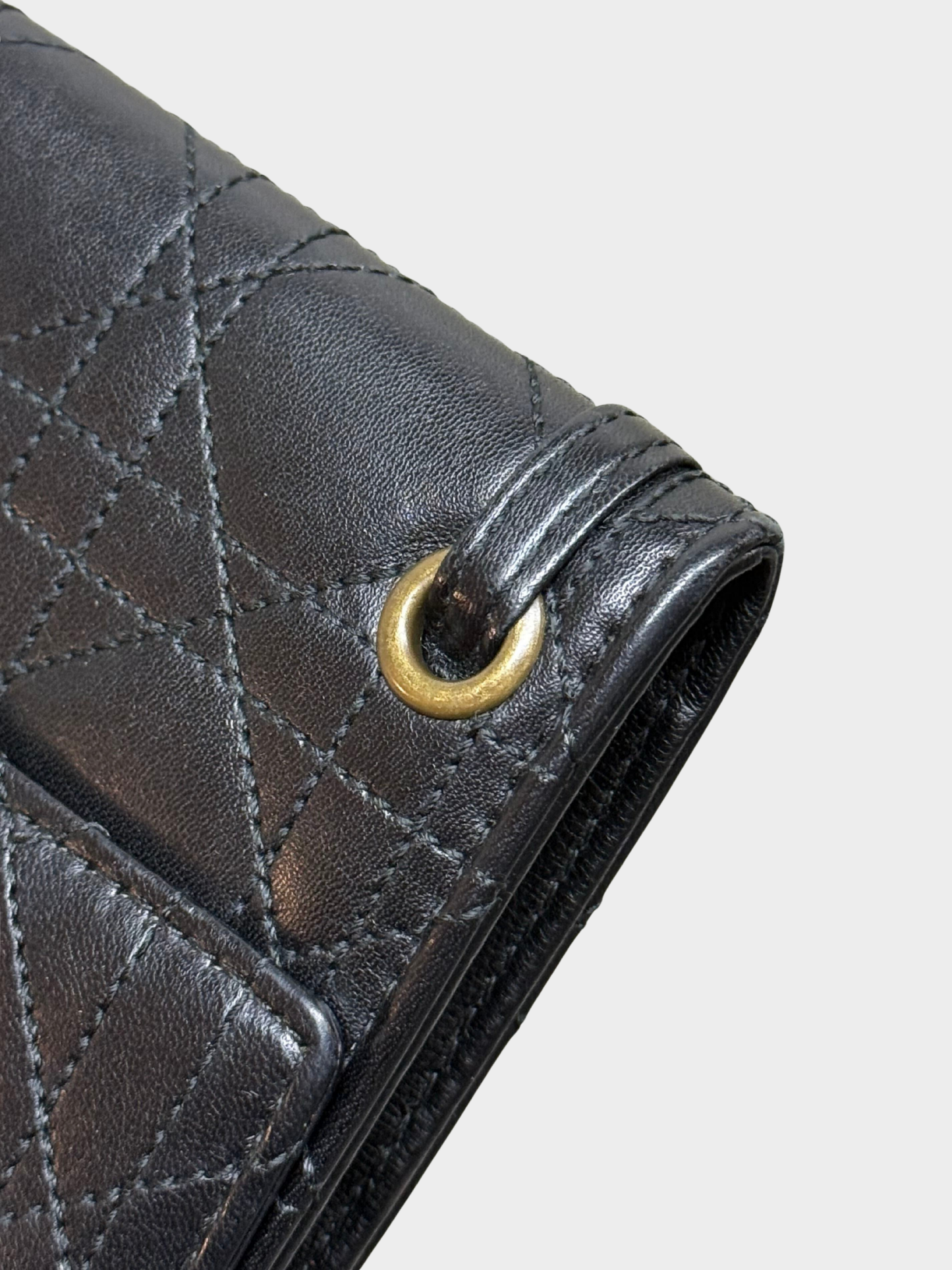Christian Dior 2007 Noir Cannage Lambskin D-Buckle Flap Wallet