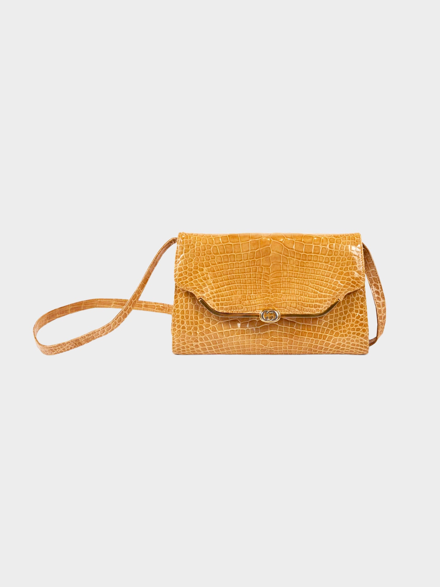 Gucci 1980s Brown Crocodile Leather Clutch