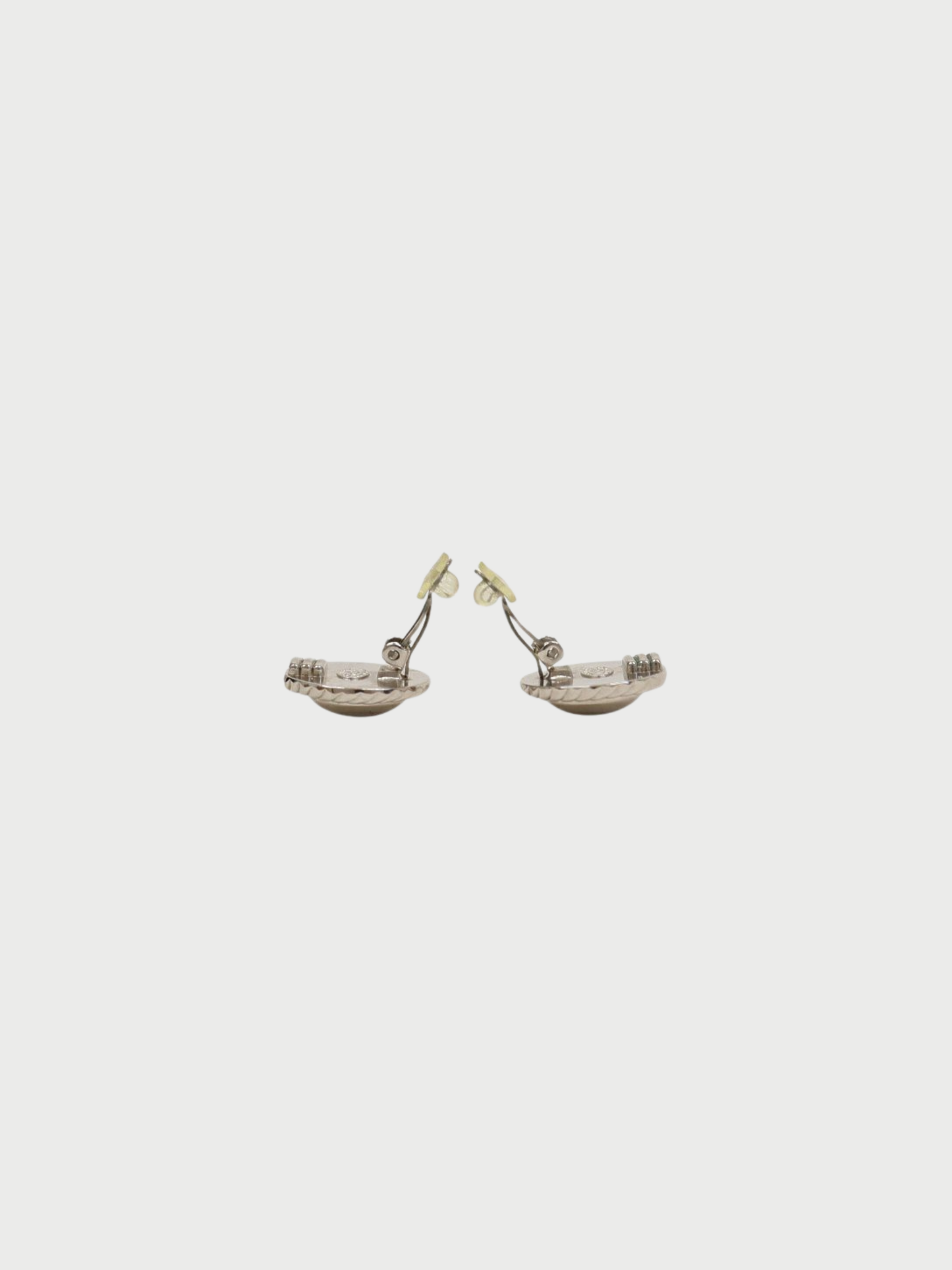 Chanel 2010s Silver Plated Metal Coco Twist Round Earrings CC Logo Motif