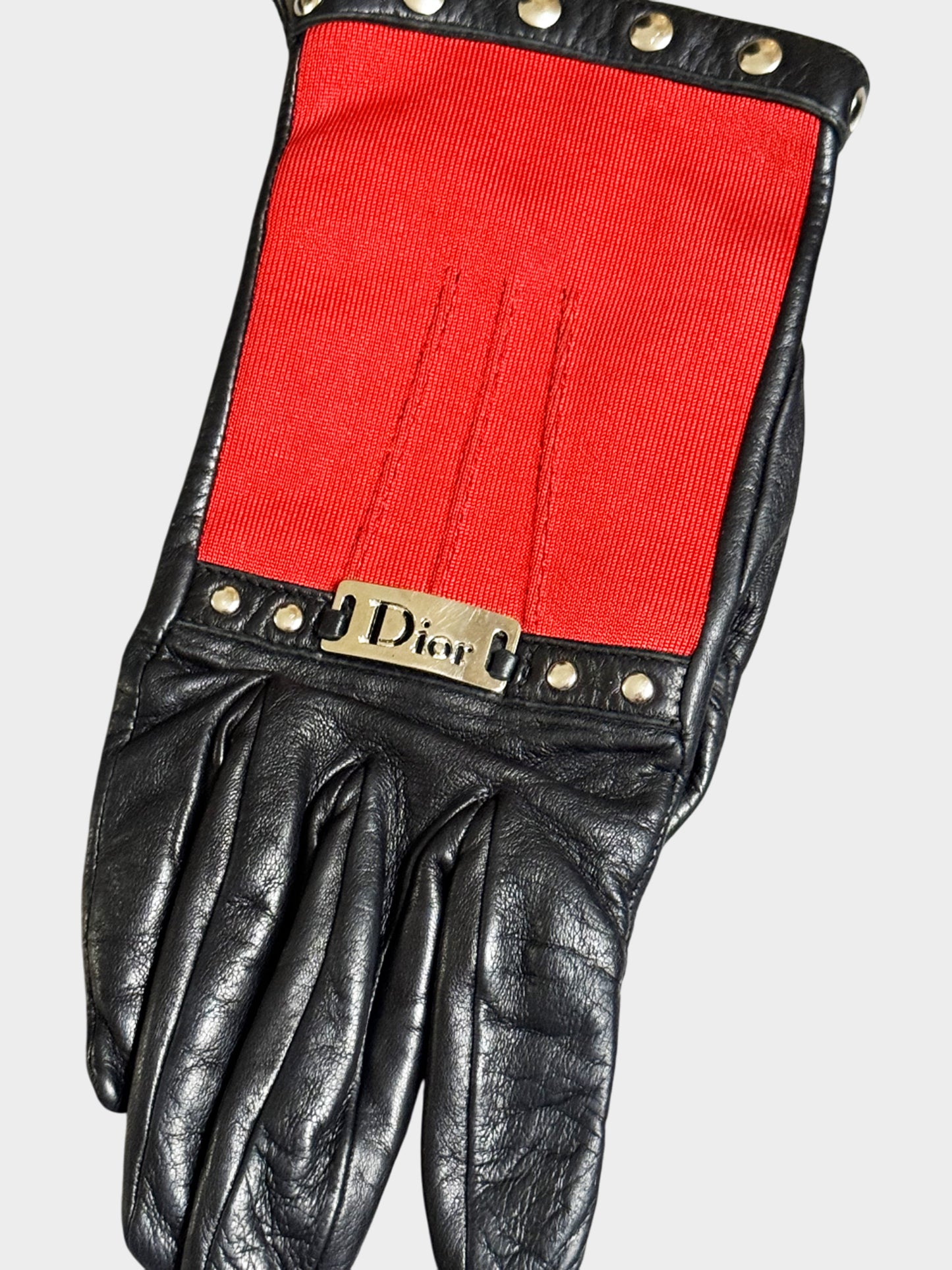 Christian Dior 2010s Black and Red Lambskin Gloves