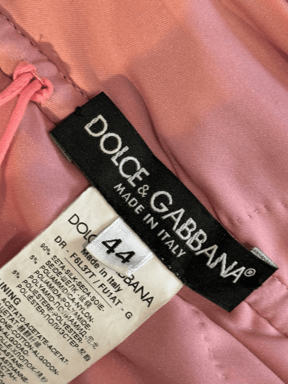 Dolce & Gabbana 2000s Pink Black Ruched Silk Chiffon Bow Appliqué Dress