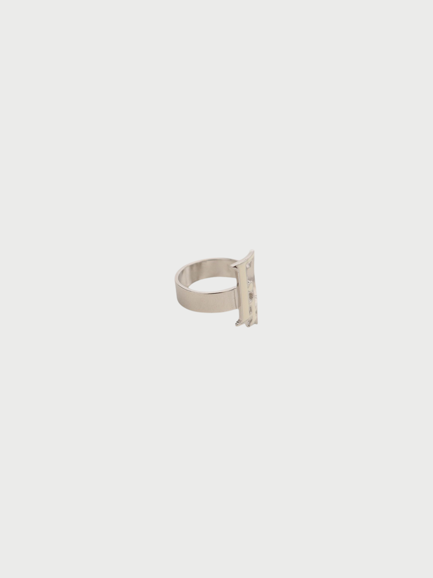 Christian Dior 2000s Silver White Plated Metal Logo Ring