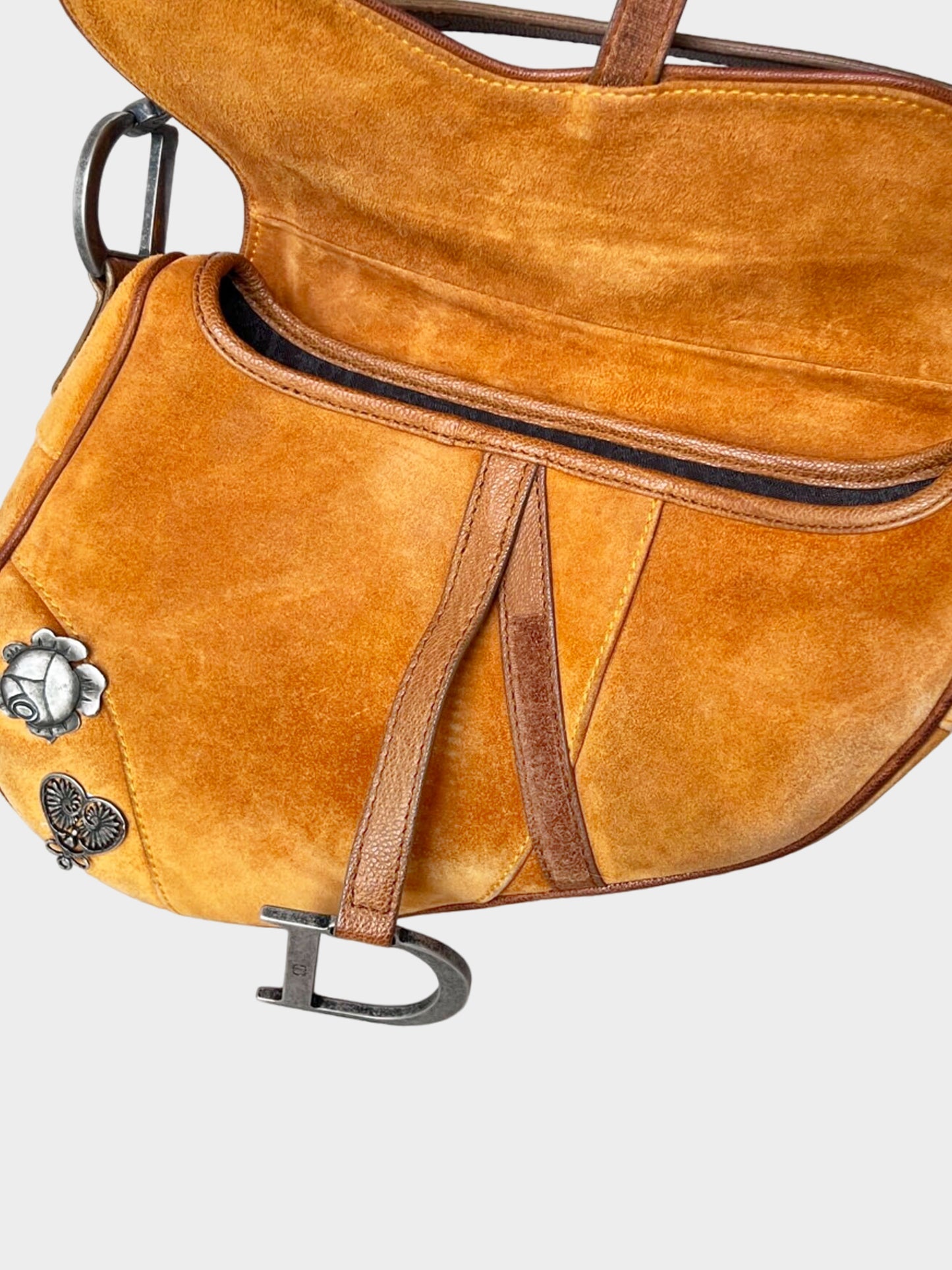 Christian Dior by John Galliano 2006 Limited Edition Brown Suede Saddle Bag with Metal Embellishments