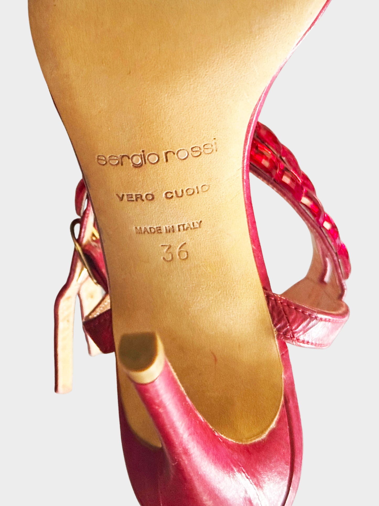 Sergio Rossi 2010s Red Leather Crystal-embellished Sandals