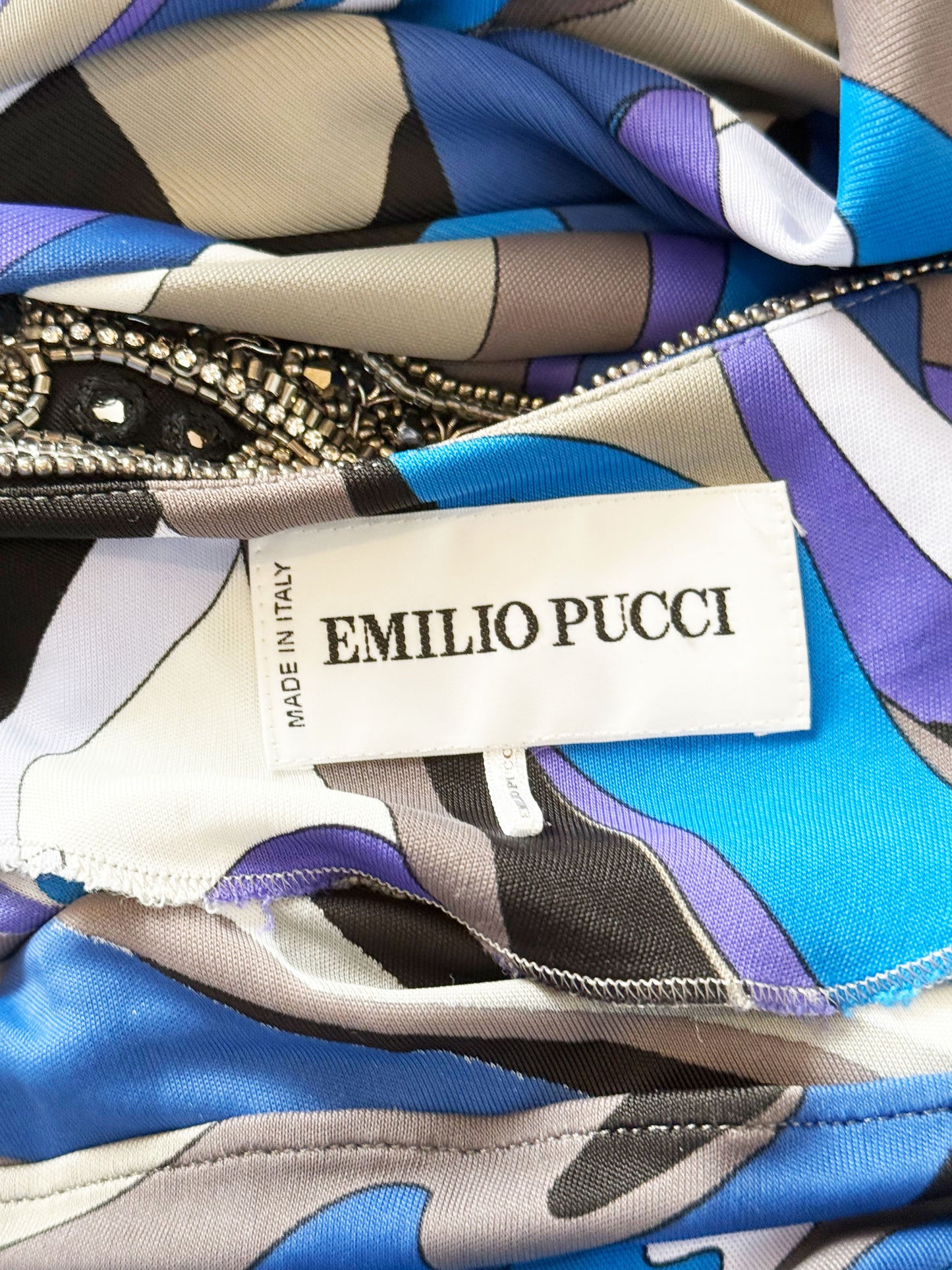 Emilio Pucci 2010s Blue and Black Geometric Print Beaded Dress/Top